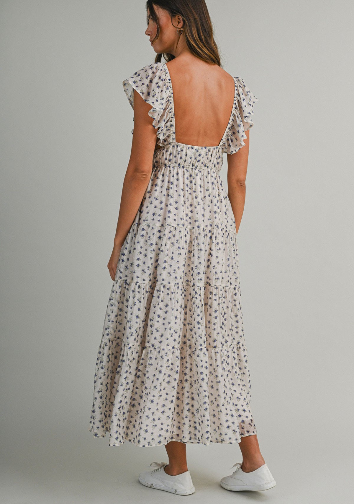 Ditzy Floral Printed Sleeveless Midi Dress Blue/Multi