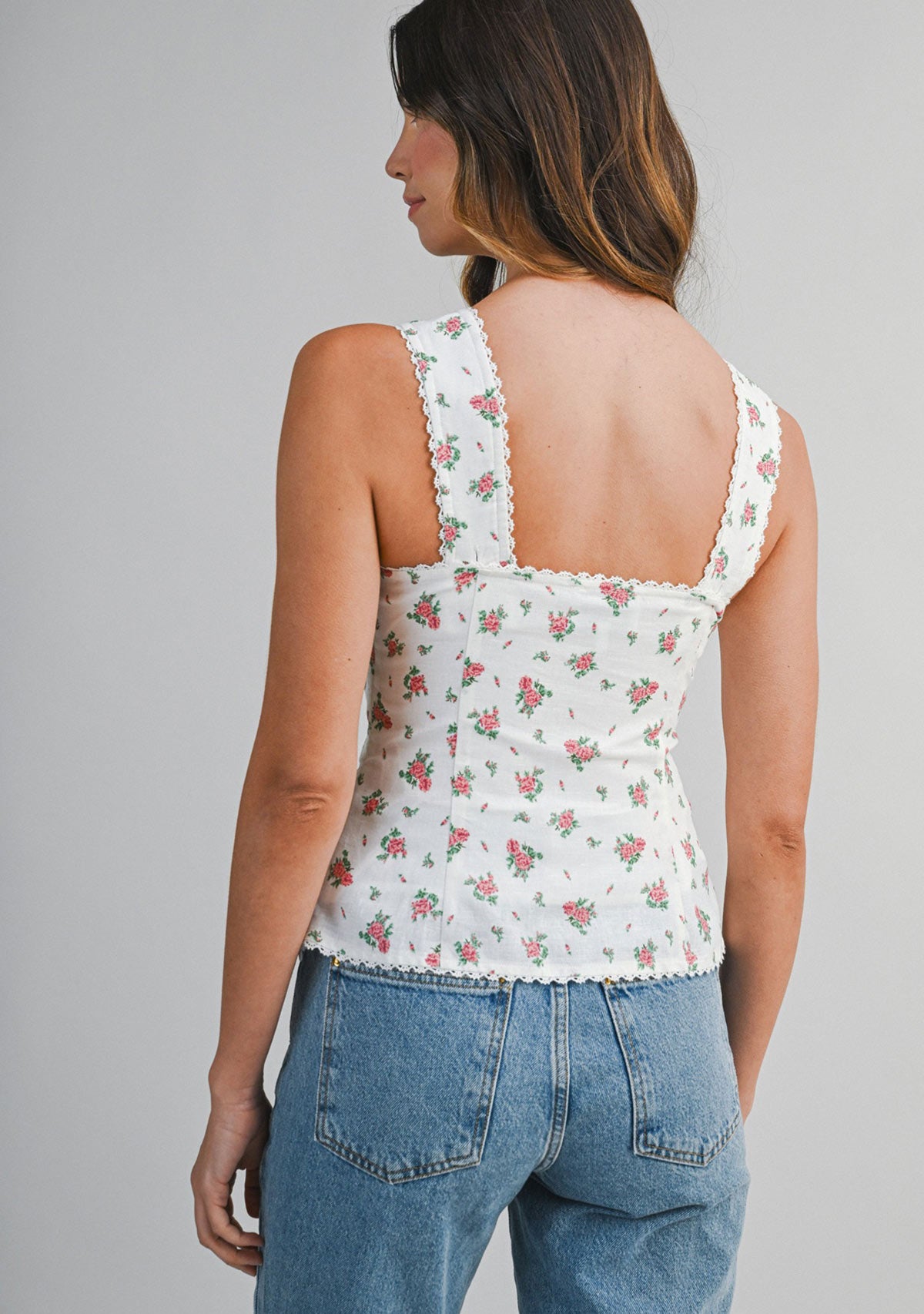 Floral Printed Sleeveless Top Off White