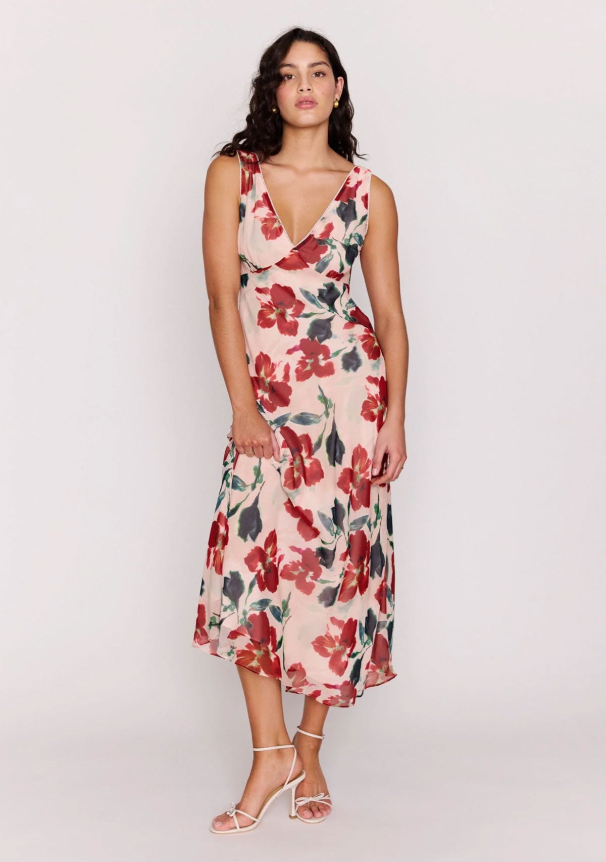 Arabella Bias Midi Dress Red Floral