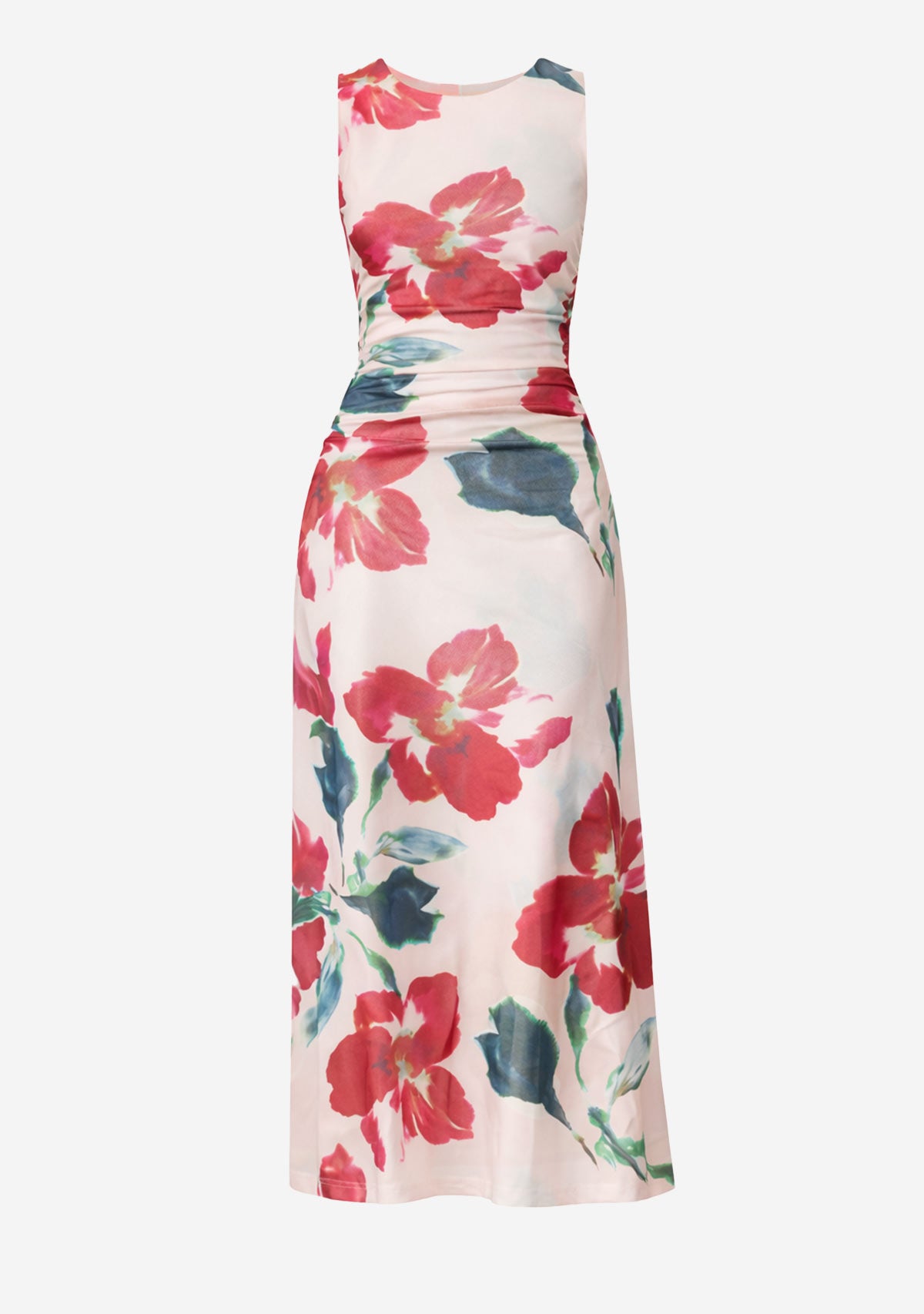 Arabella Mesh Midi Dress Red Floral