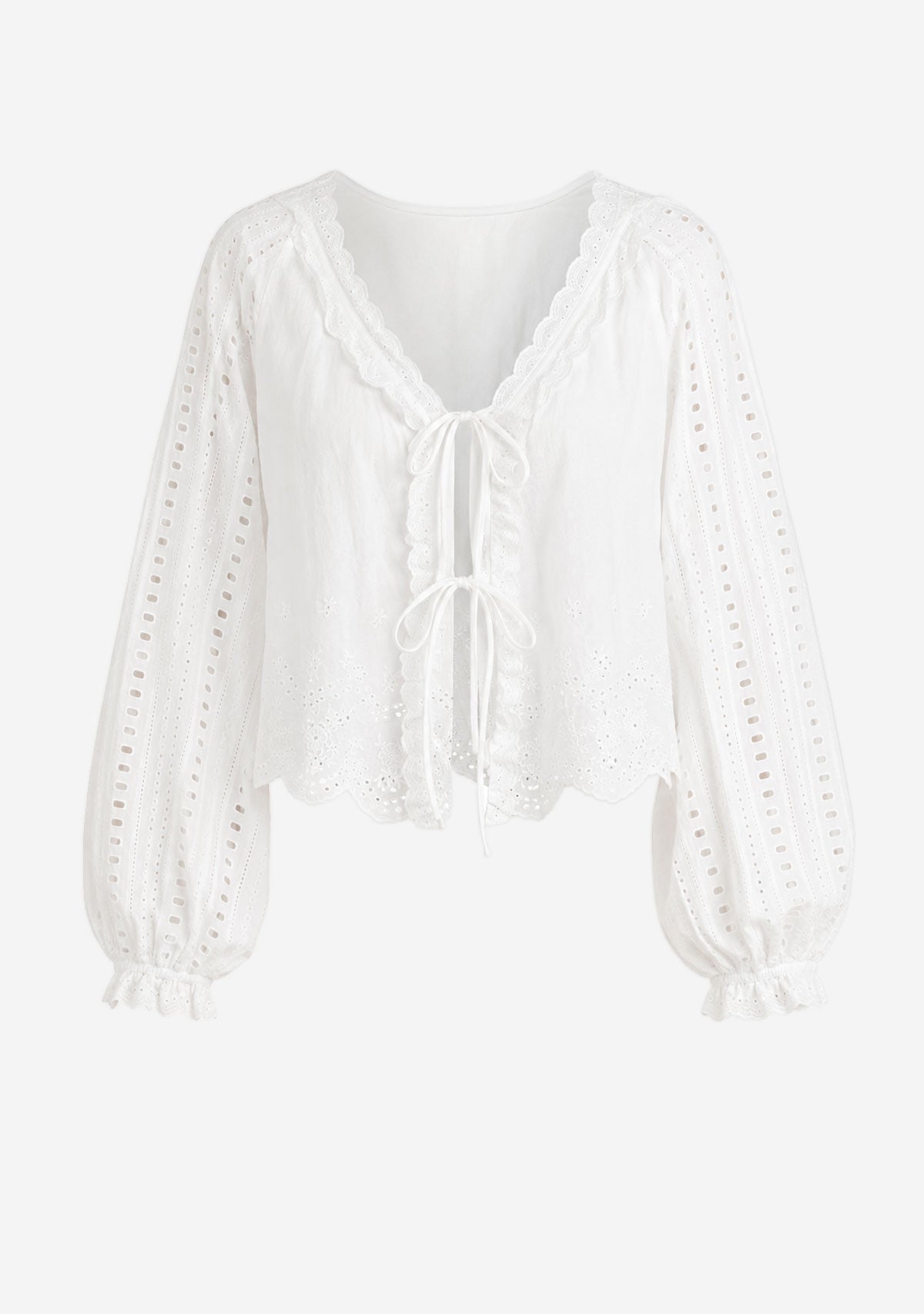 Lace Garden Tie-Front Blouse White Miou Muse