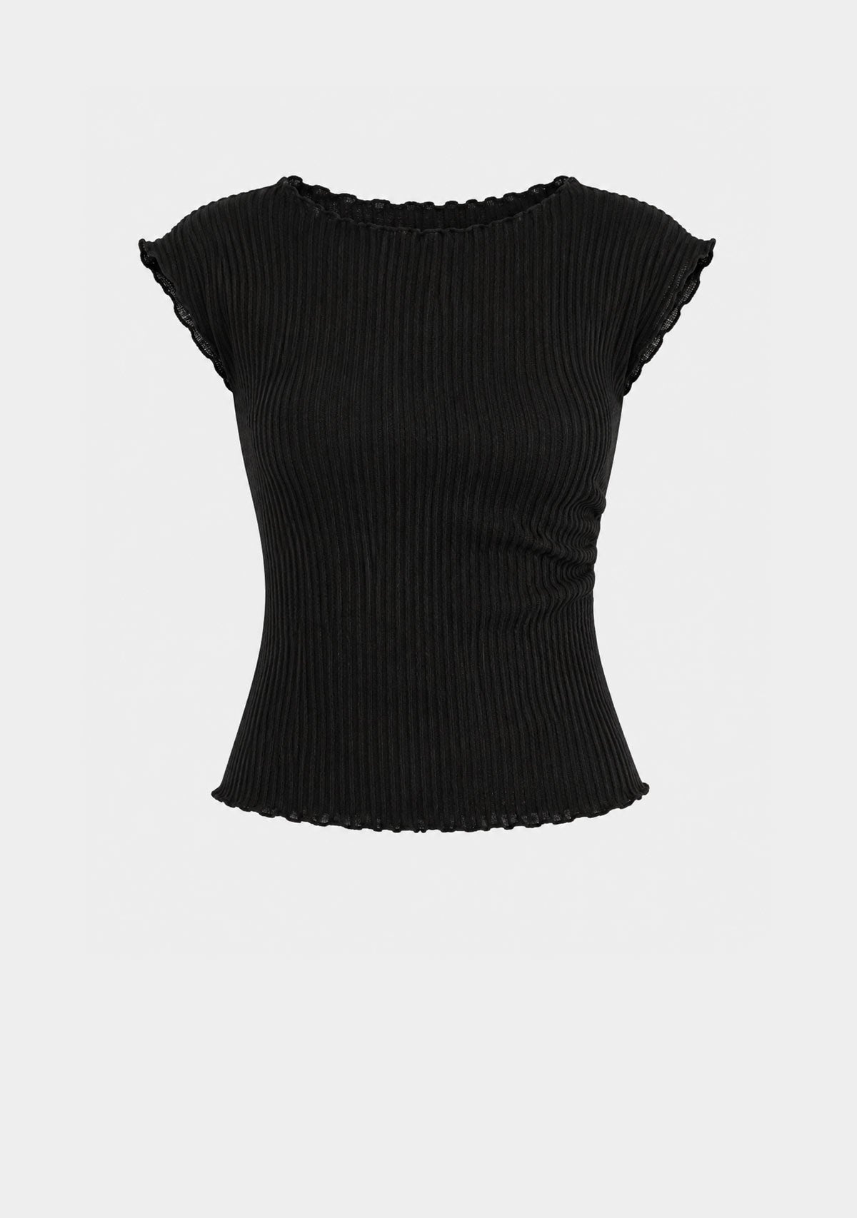Crinkled Fabric Cap Sleeve Top With Shirring Detail Black