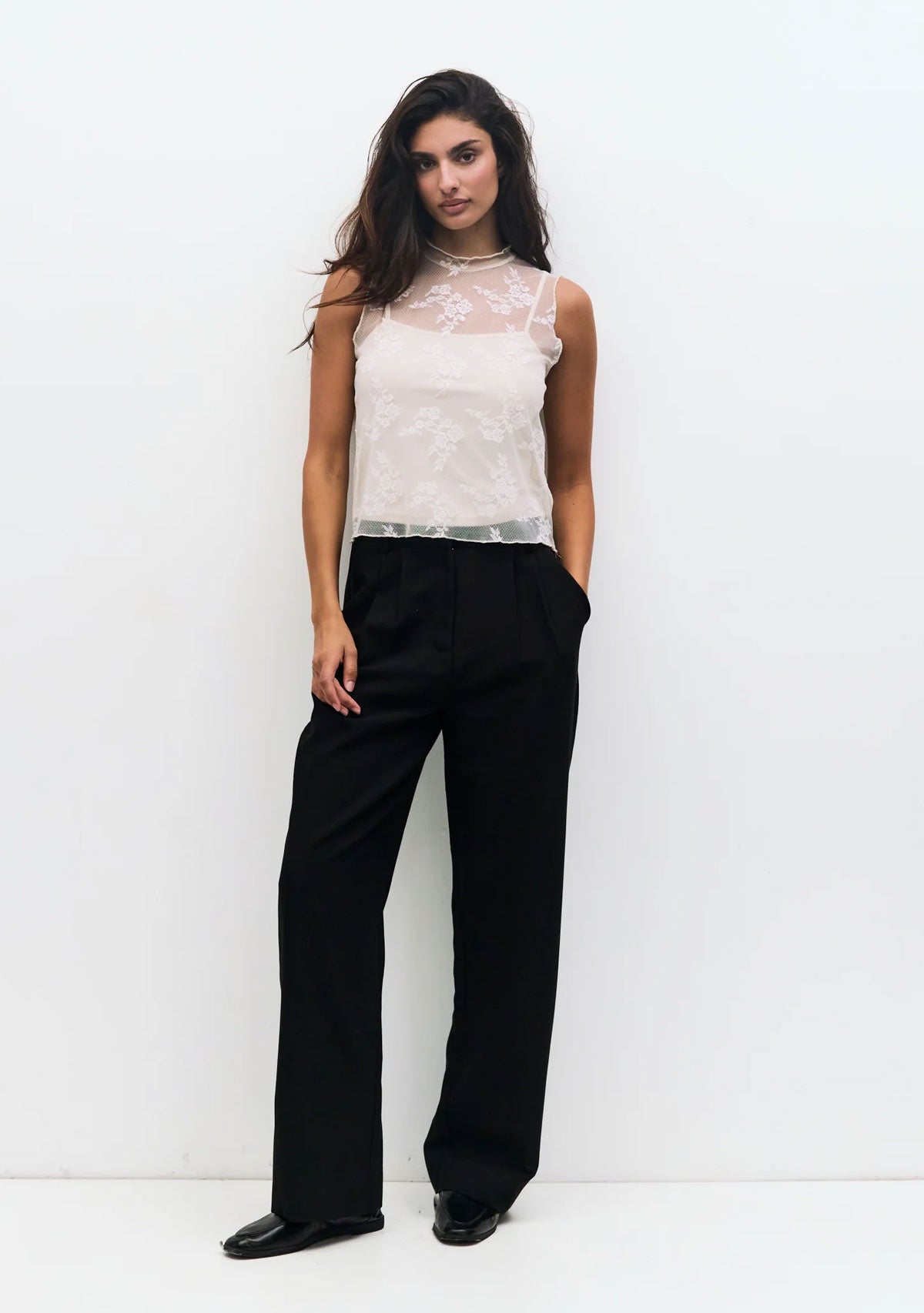 Sheer Lace Top Cream