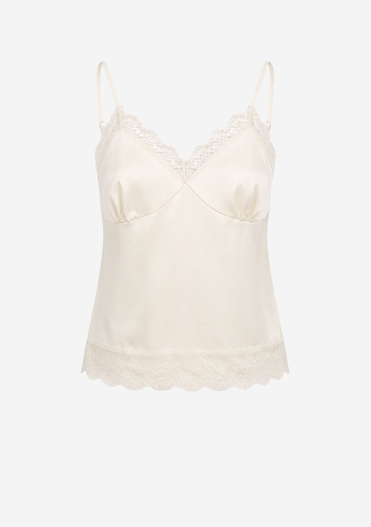 Satin Lace Trim Top Cream MOD REF