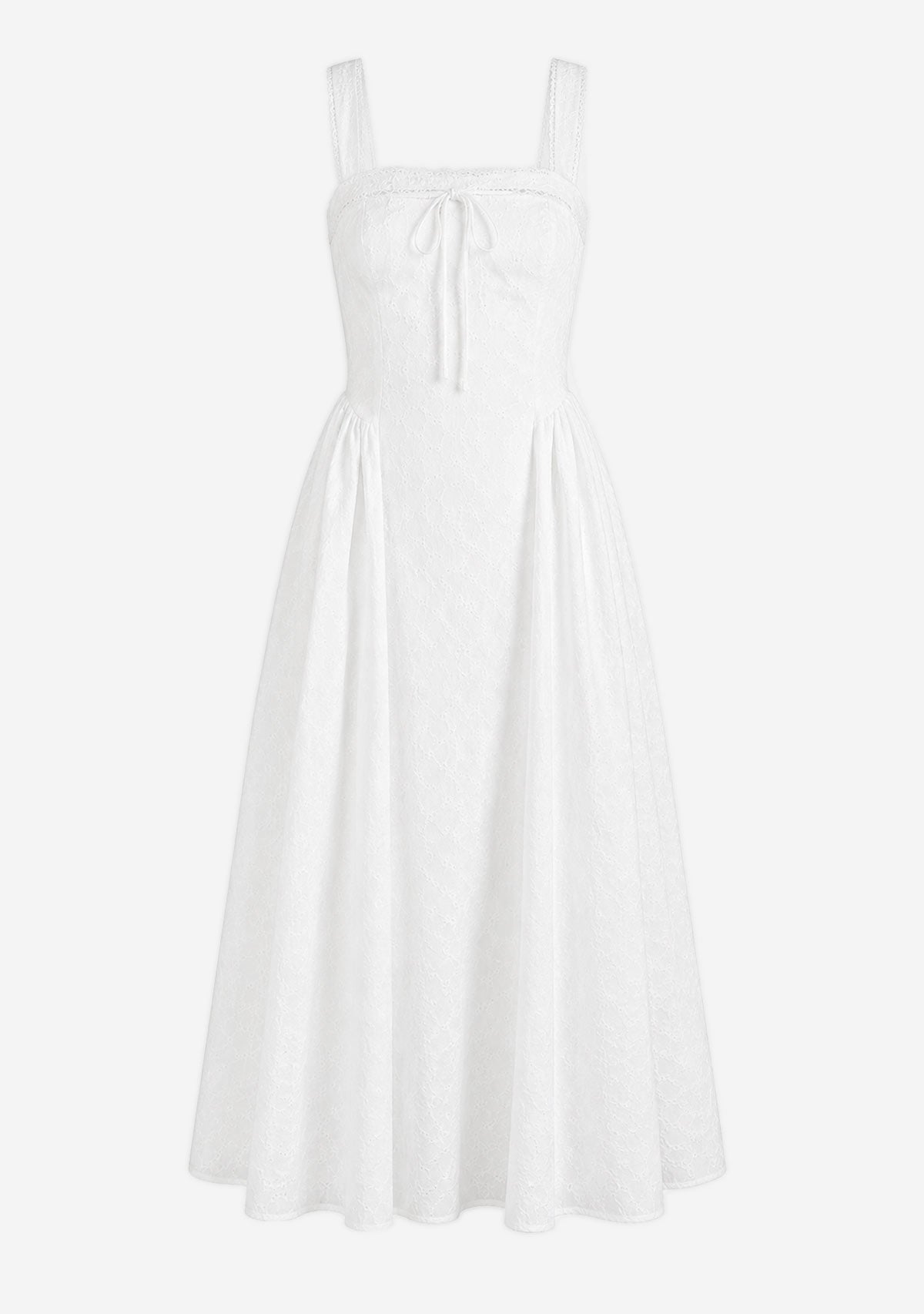 Eyelet Back Cross Strap Midi Dress Off White