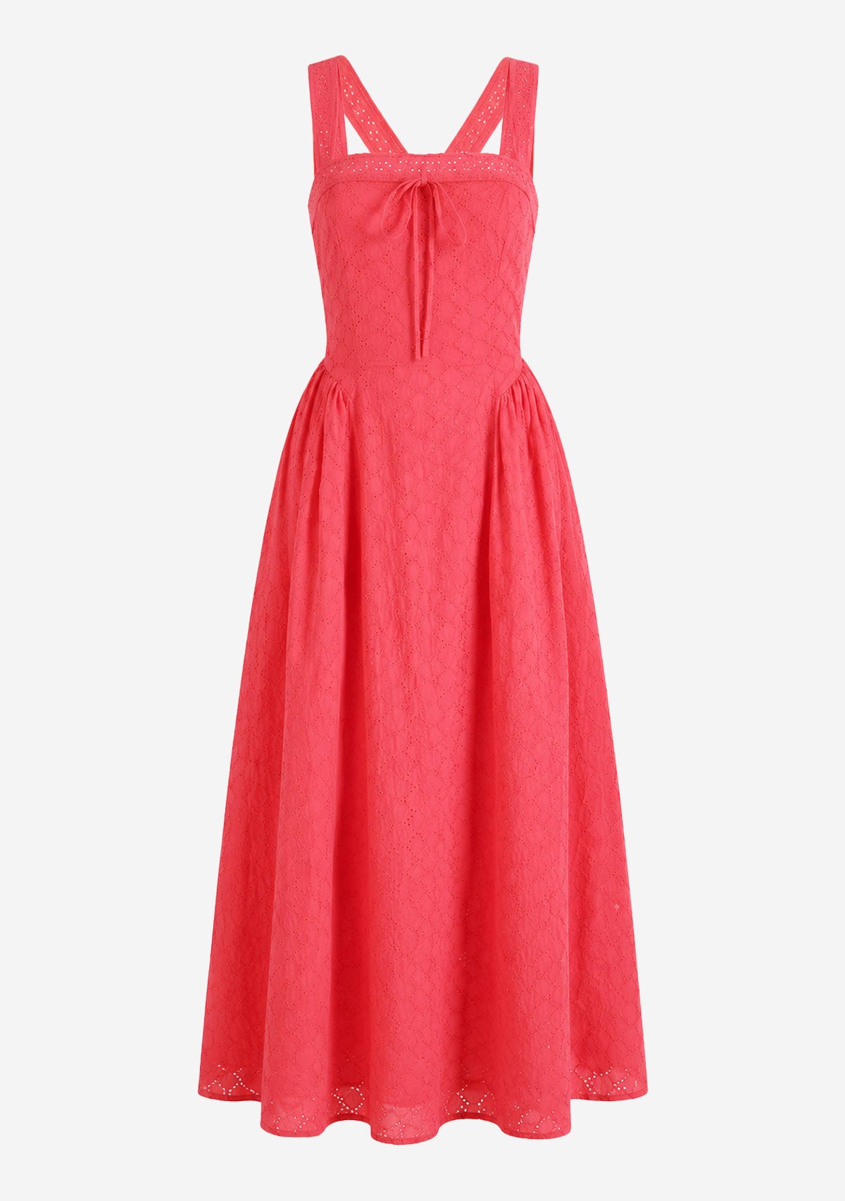 Eyelet Back Cross Strap Midi Dress Red