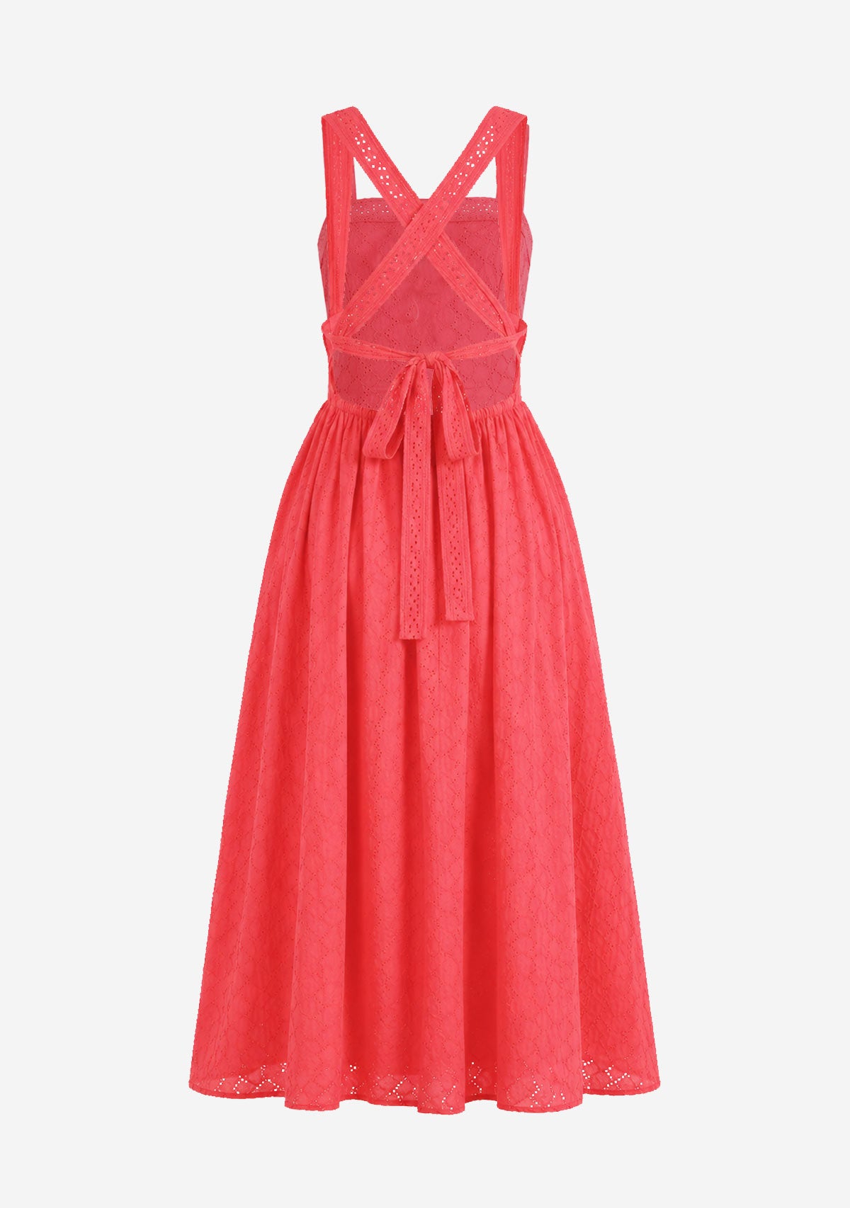 Eyelet Back Cross Strap Midi Dress Red