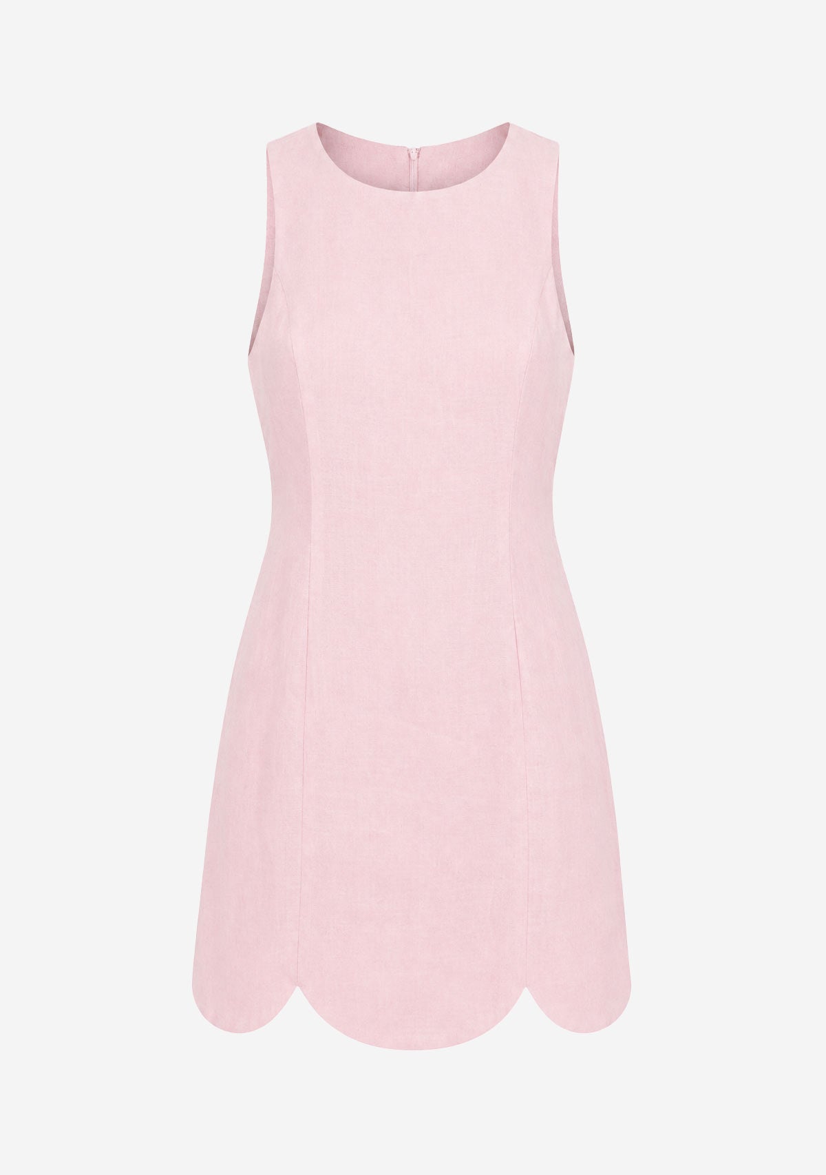 Linen Scallop Hem Mini Dress Pink