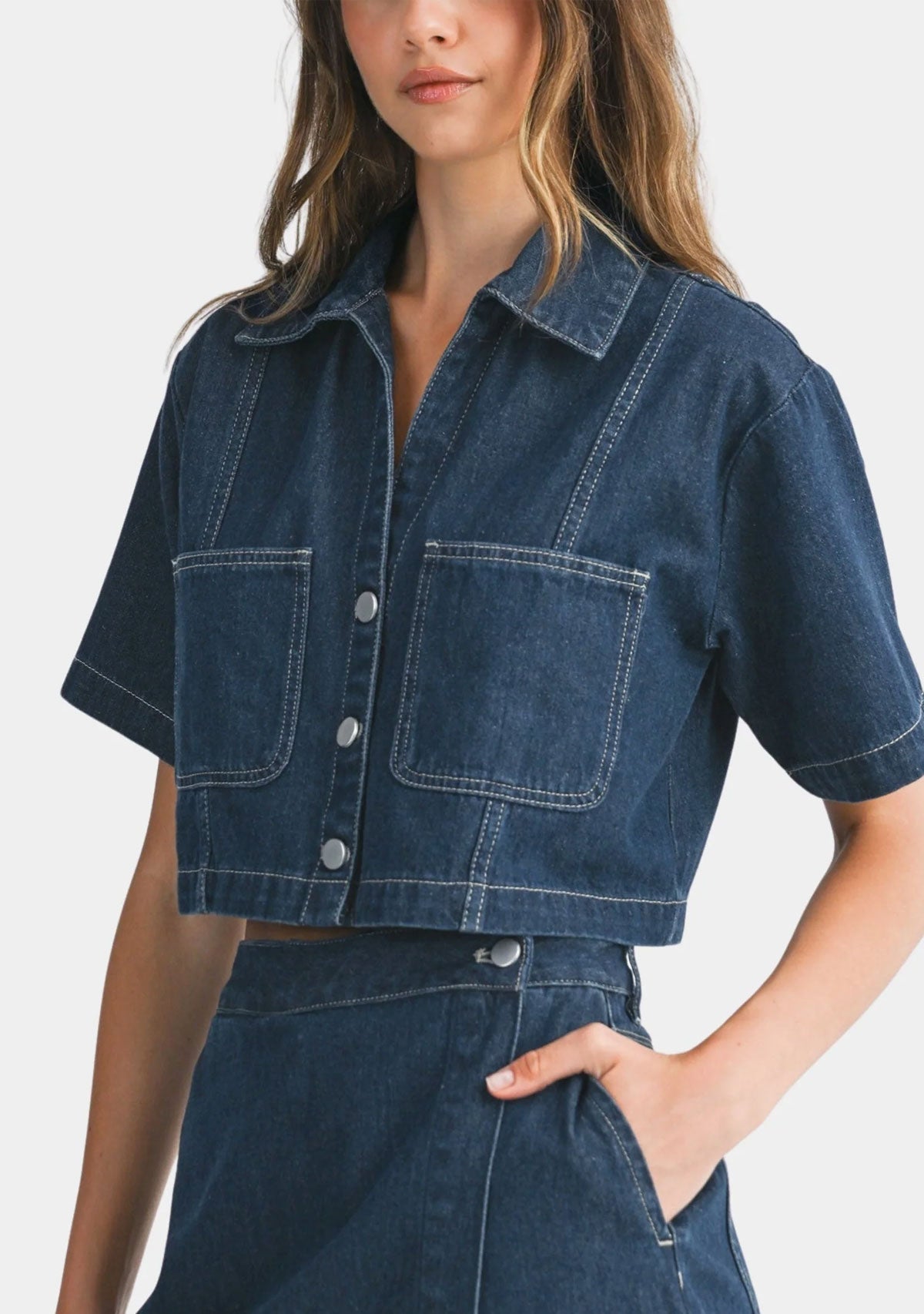 Short Denim Shirt Dark Denim The Latest Scoop
