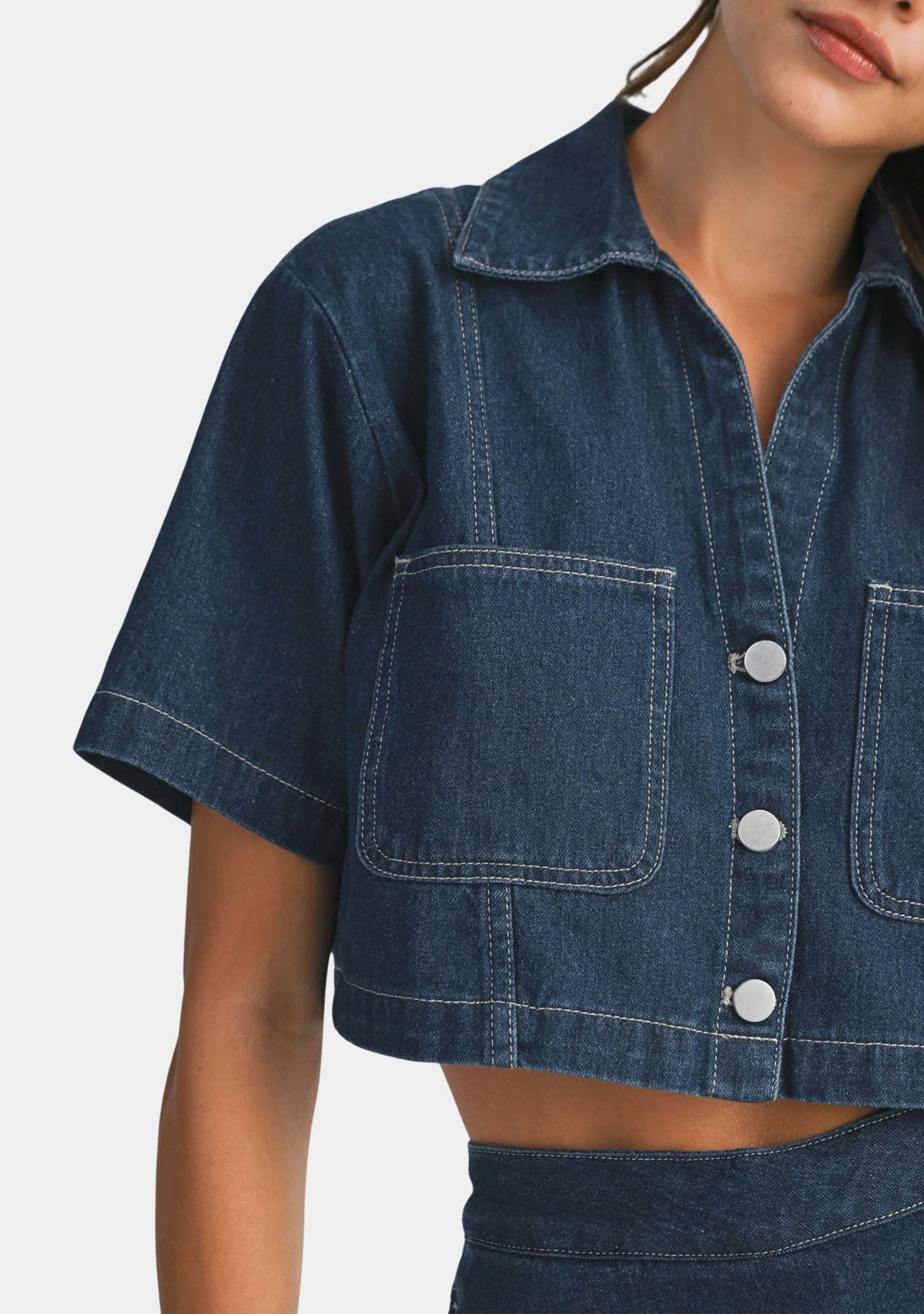 Short Denim Shirt Dark Denim