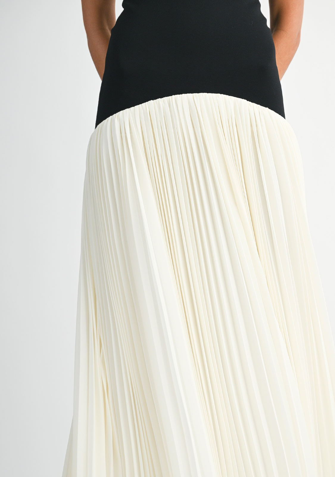 Strapless Dropped Waist Pleated Maxi Dress Cream