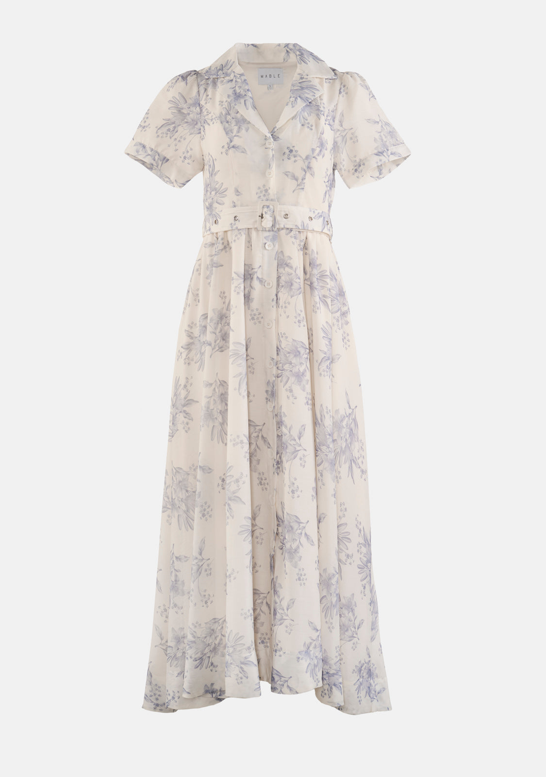 Button Down Belted Floral Midi Dress