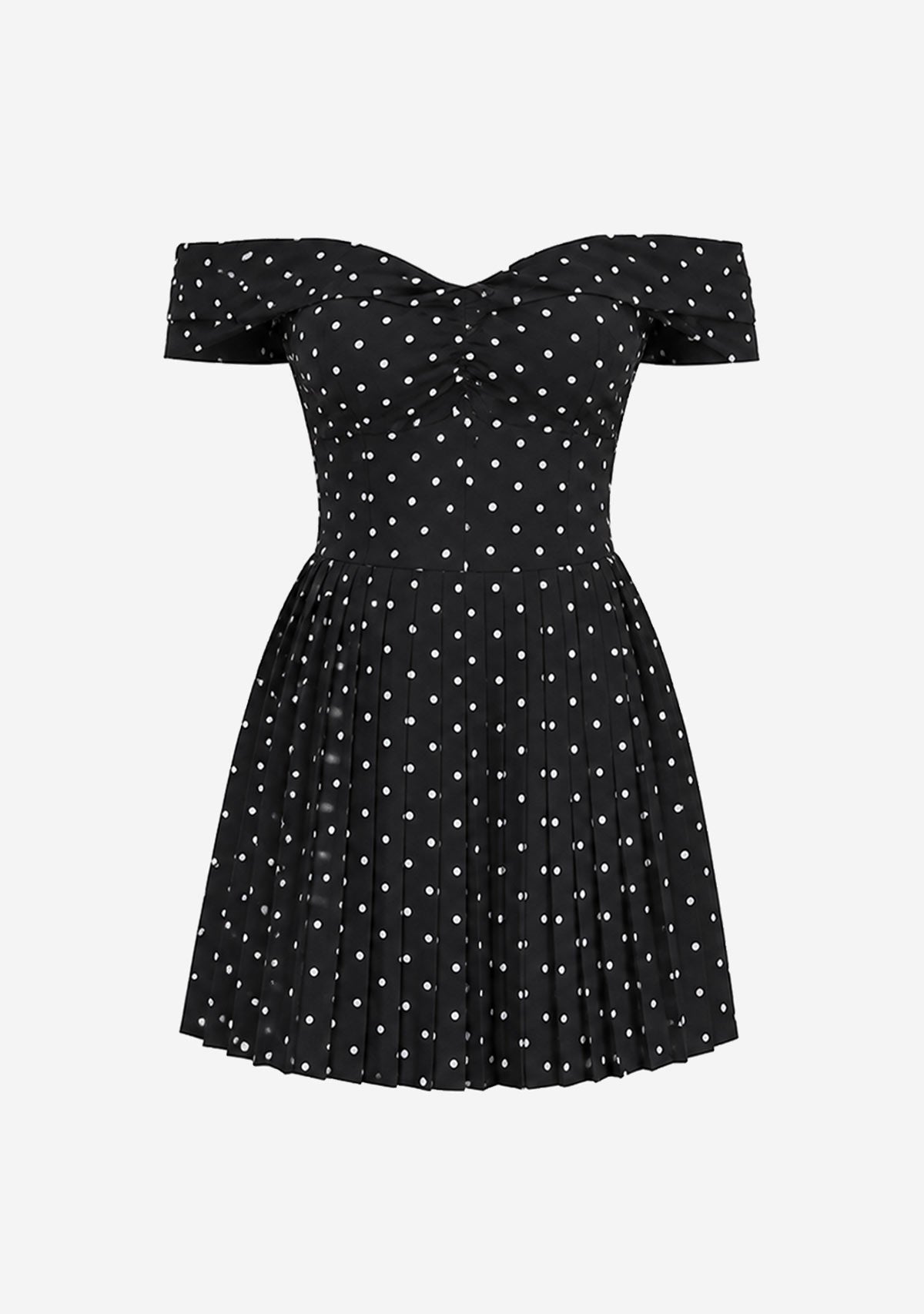 Polka Dot Pleated Off Shoulder Mini Dress Mable