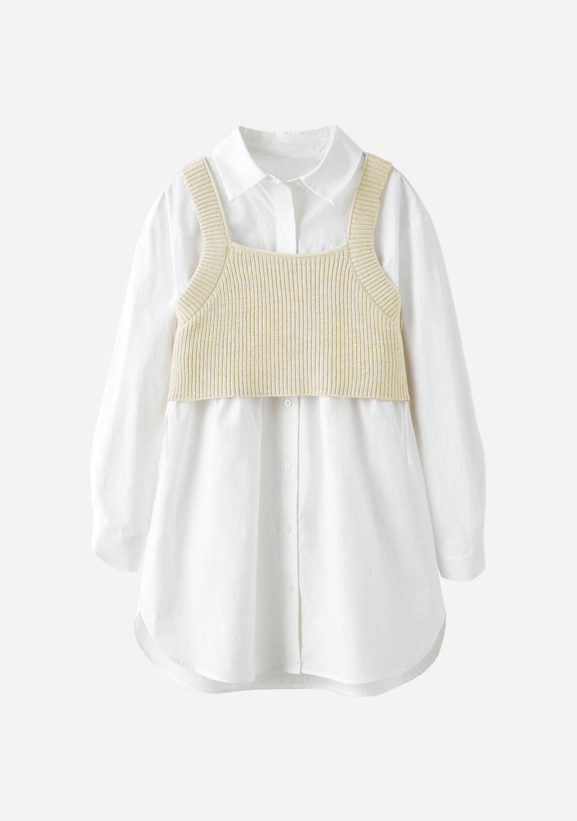 Shirt Dress With Knit Crop Top Cream Shirt Dress With Knit Crop Top Cream
