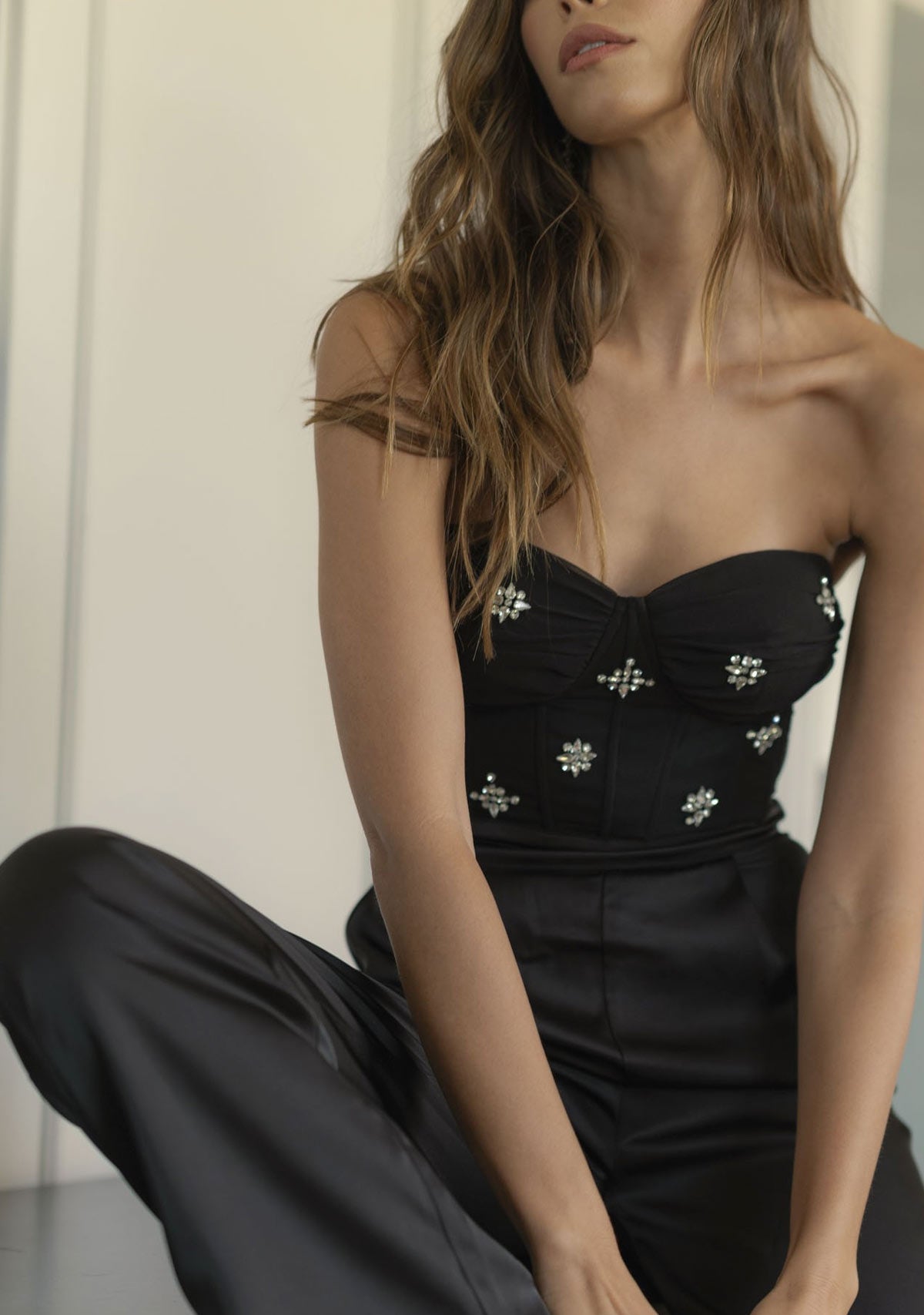 Stone Applique Bustier Jumpsuit