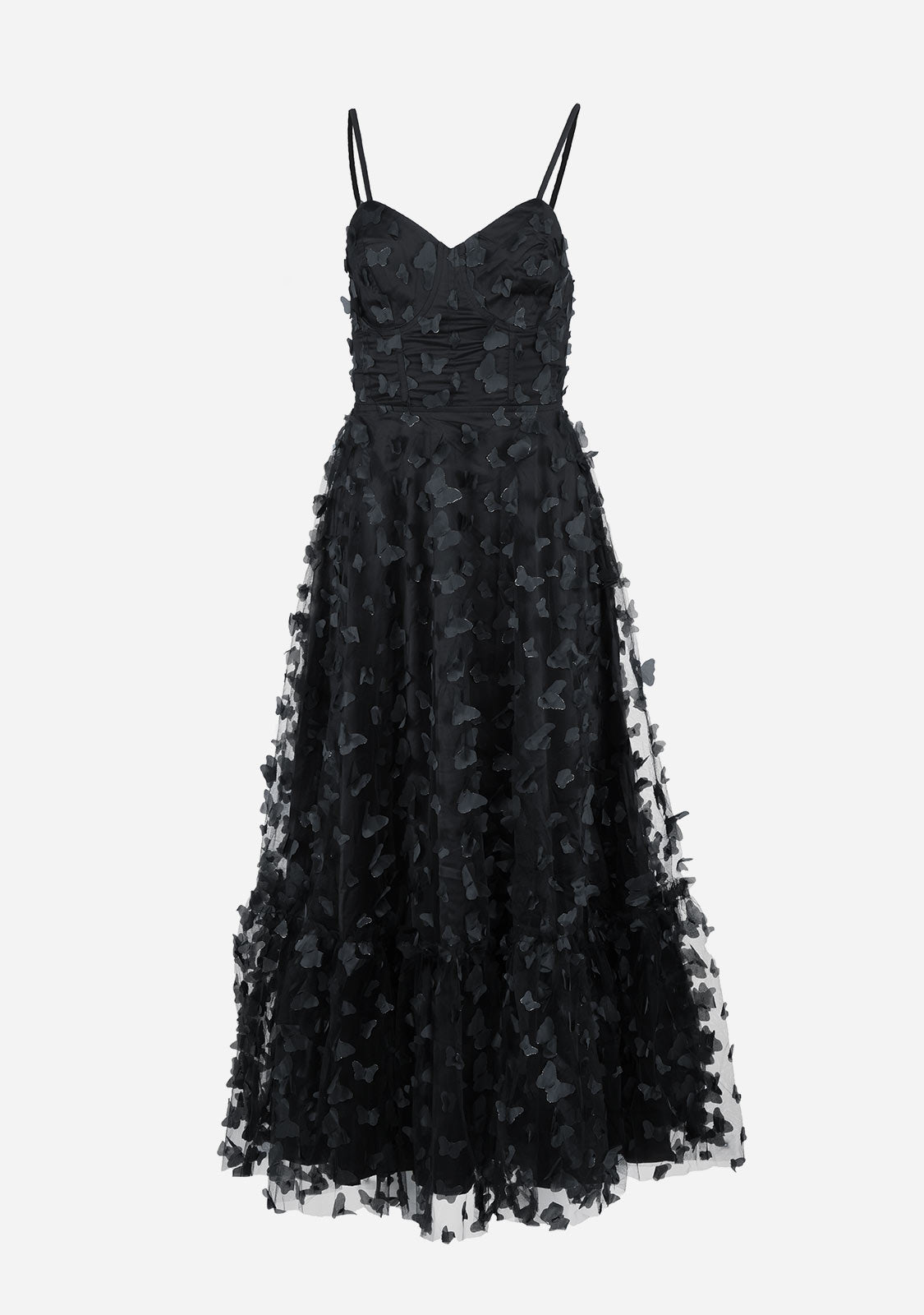 Textured Mesh Lace Up Back Bustier Midi Dress Black