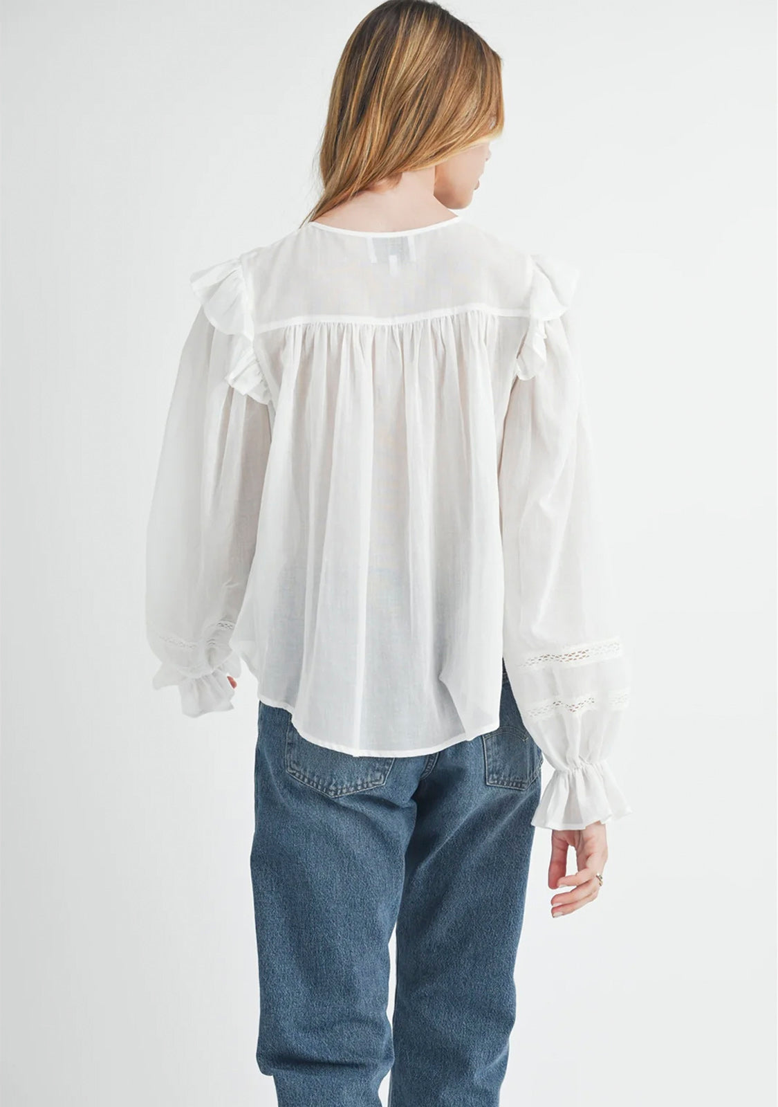 Ruffle Shoulder Button Front Blouse