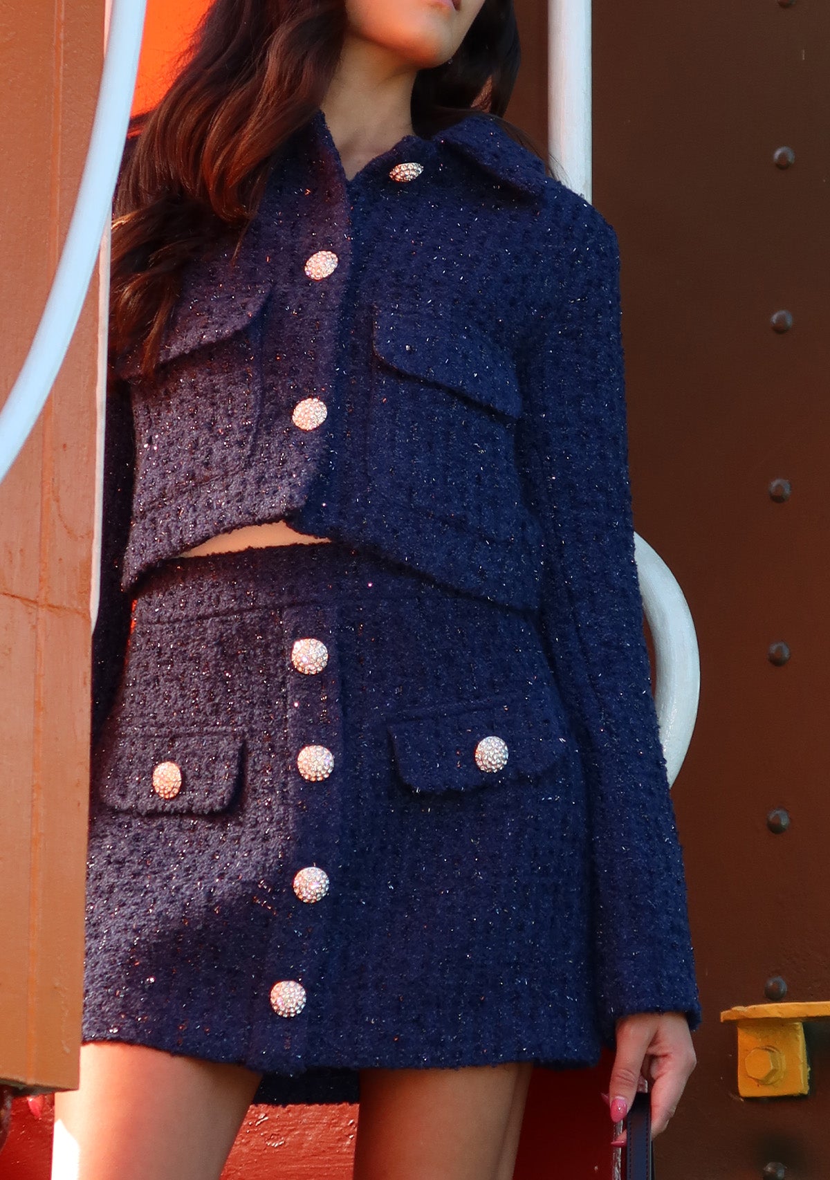 Tweed Mini Skirt Navy