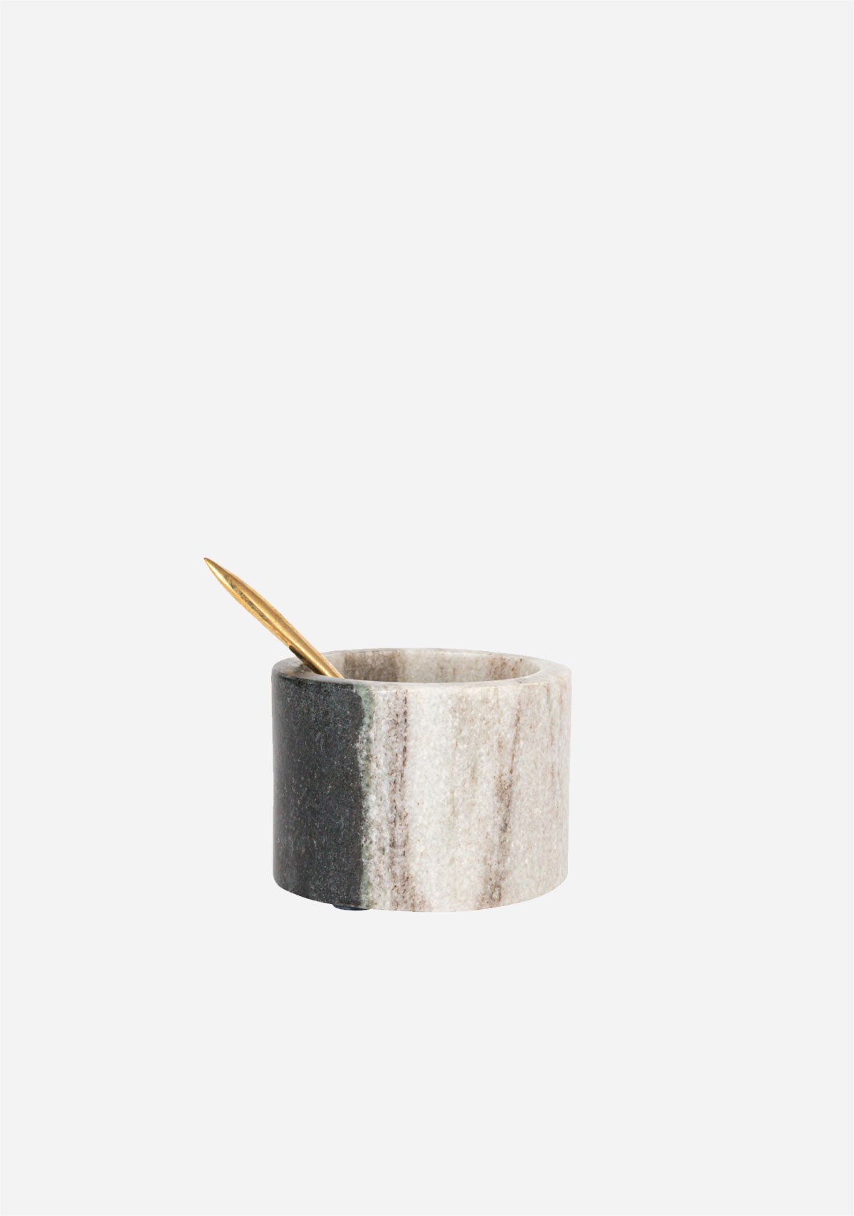 Marble Salt Cellar W/ Brass Spoon, Set Of 2