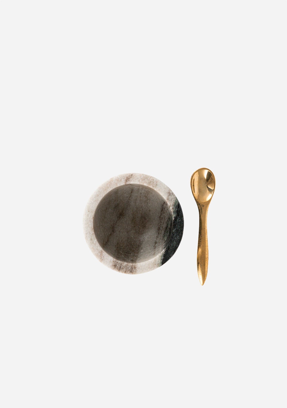 Marble Salt Cellar W/ Brass Spoon, Set Of 2 Creative Co-op