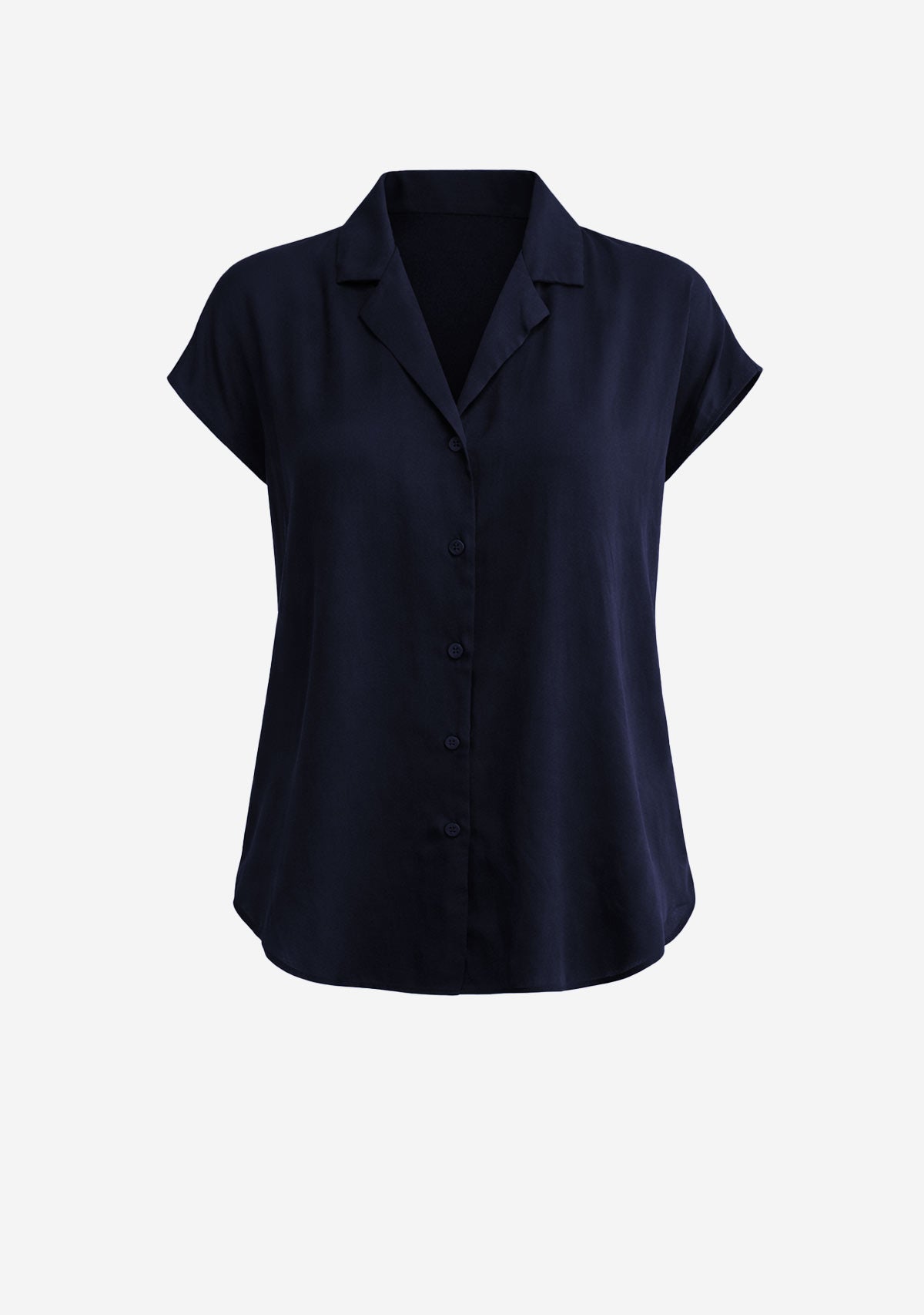 Button Down Cap Sleeve Shirt Deep Ocean Blue