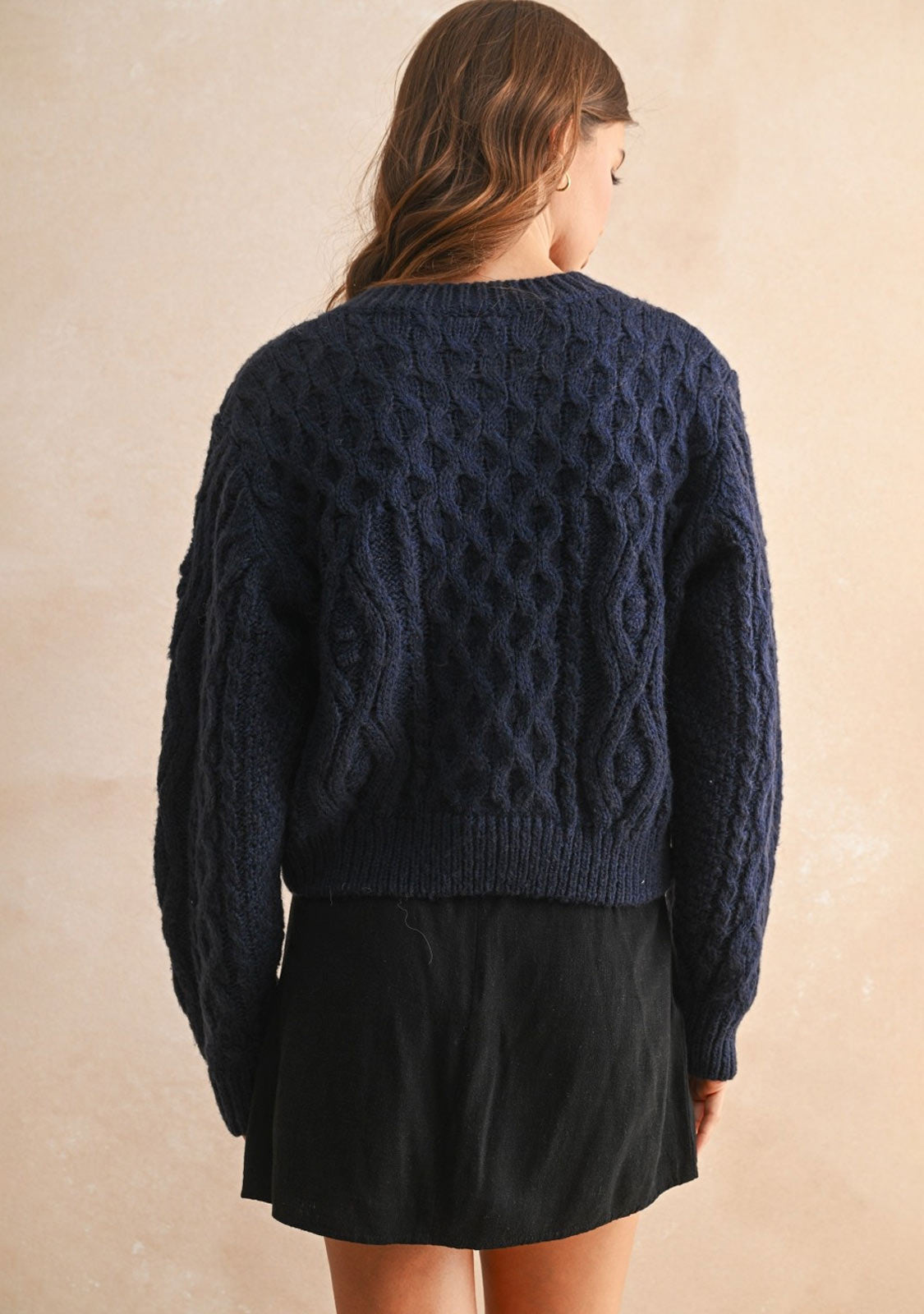 Golden Button Knit Cardigan Navy