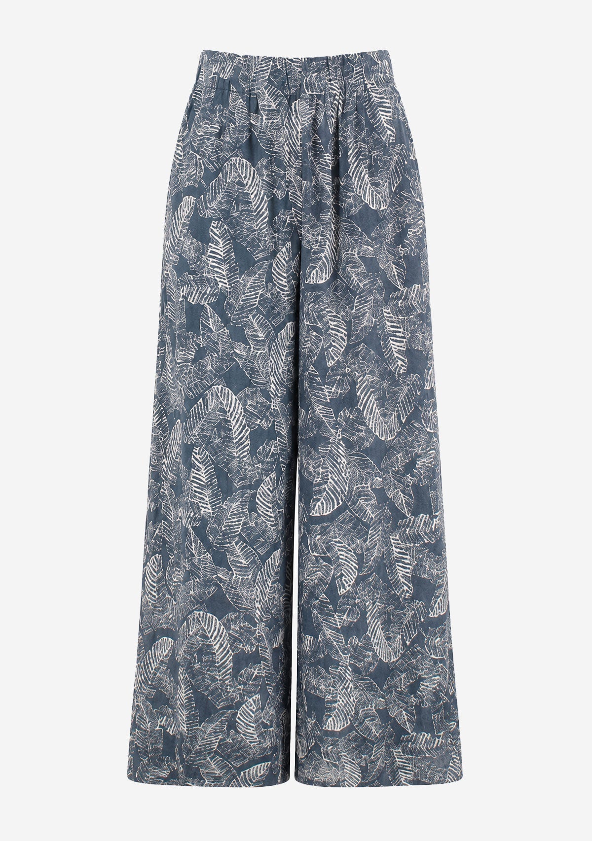 Leaf Print Faded Effect Pants Navy Miou Muse