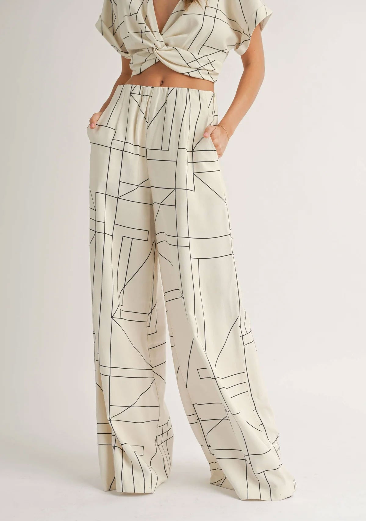Multi Grid Pattern Wide Leg Pants Miou Muse