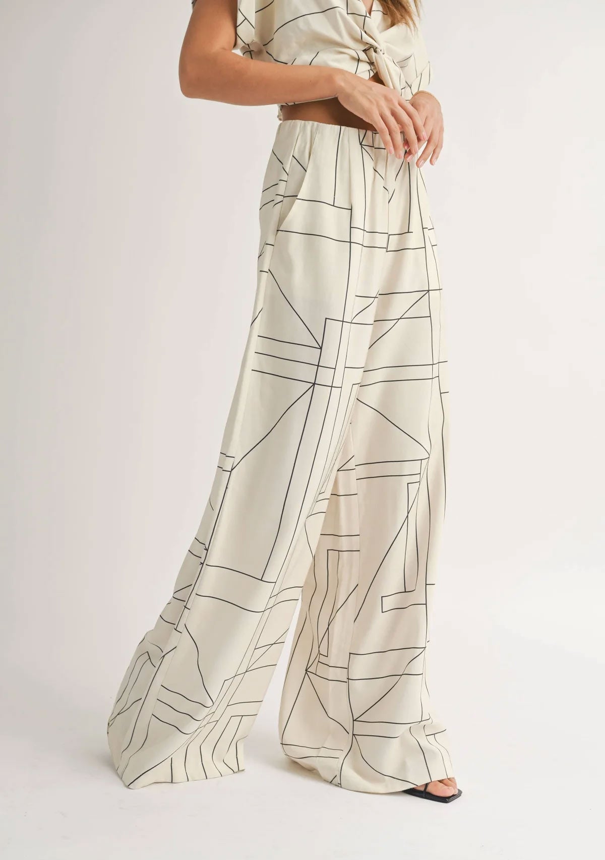 Multi Grid Pattern Wide Leg Pants Miou Muse