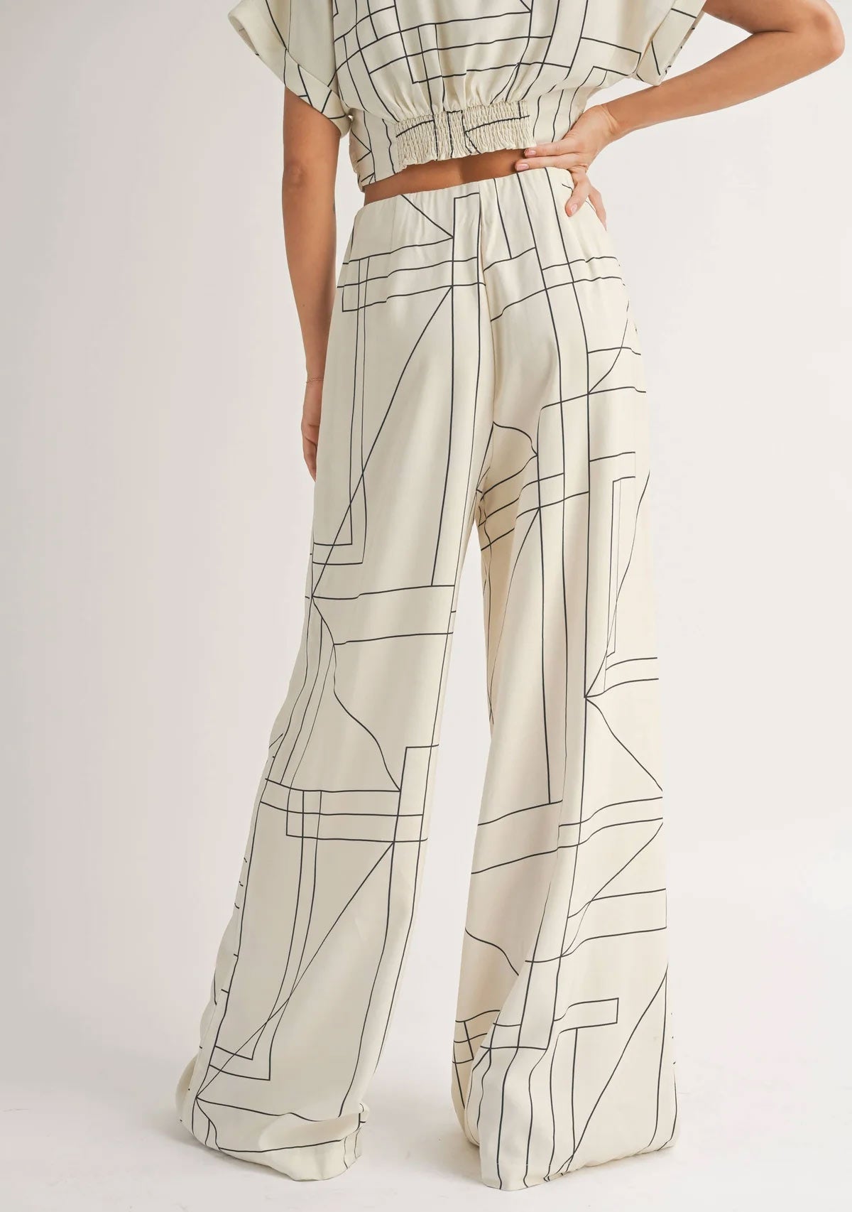 Multi Grid Pattern Wide Leg Pants Miou Muse