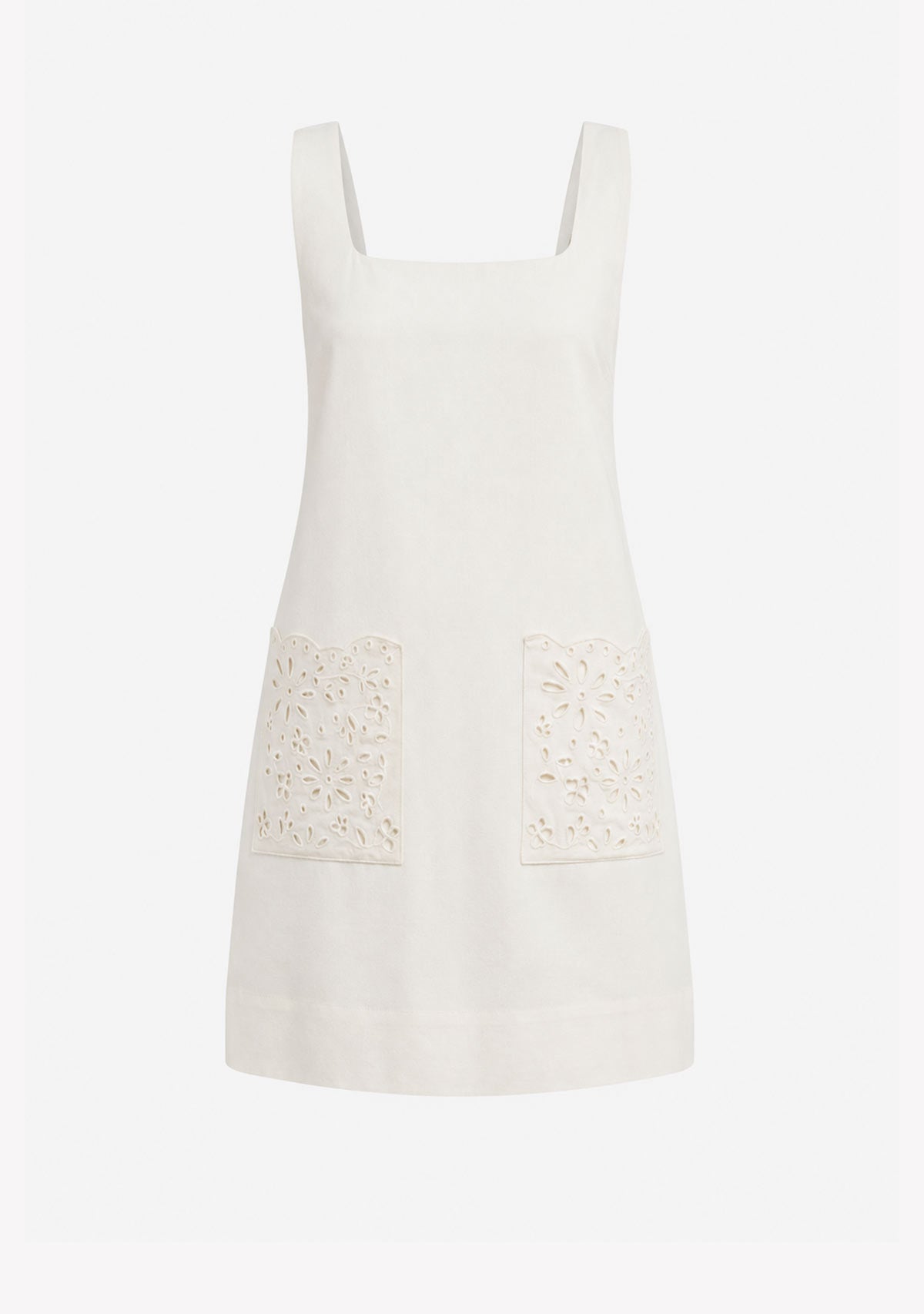 Square Neck S/l Linen Dress With Eyelet Pocket Off White MIOU MUSE