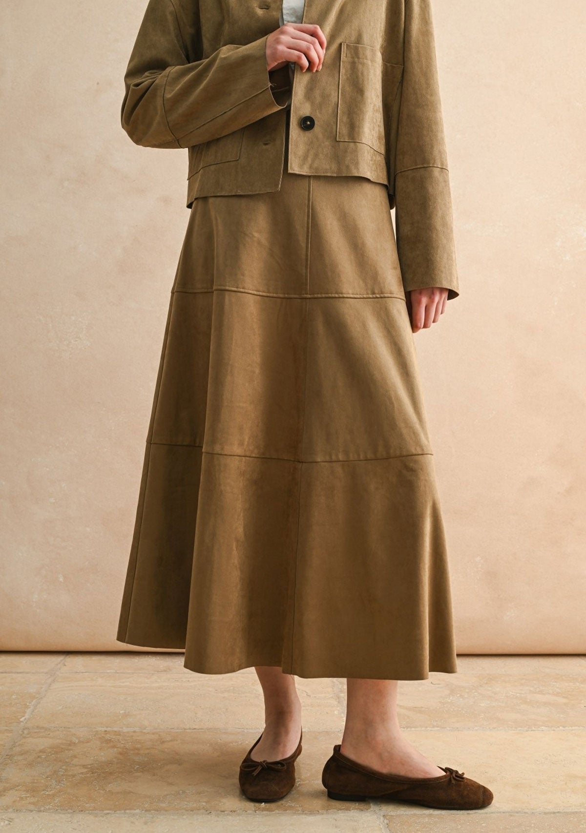 Suede A-Line Midi Skirt Mocha