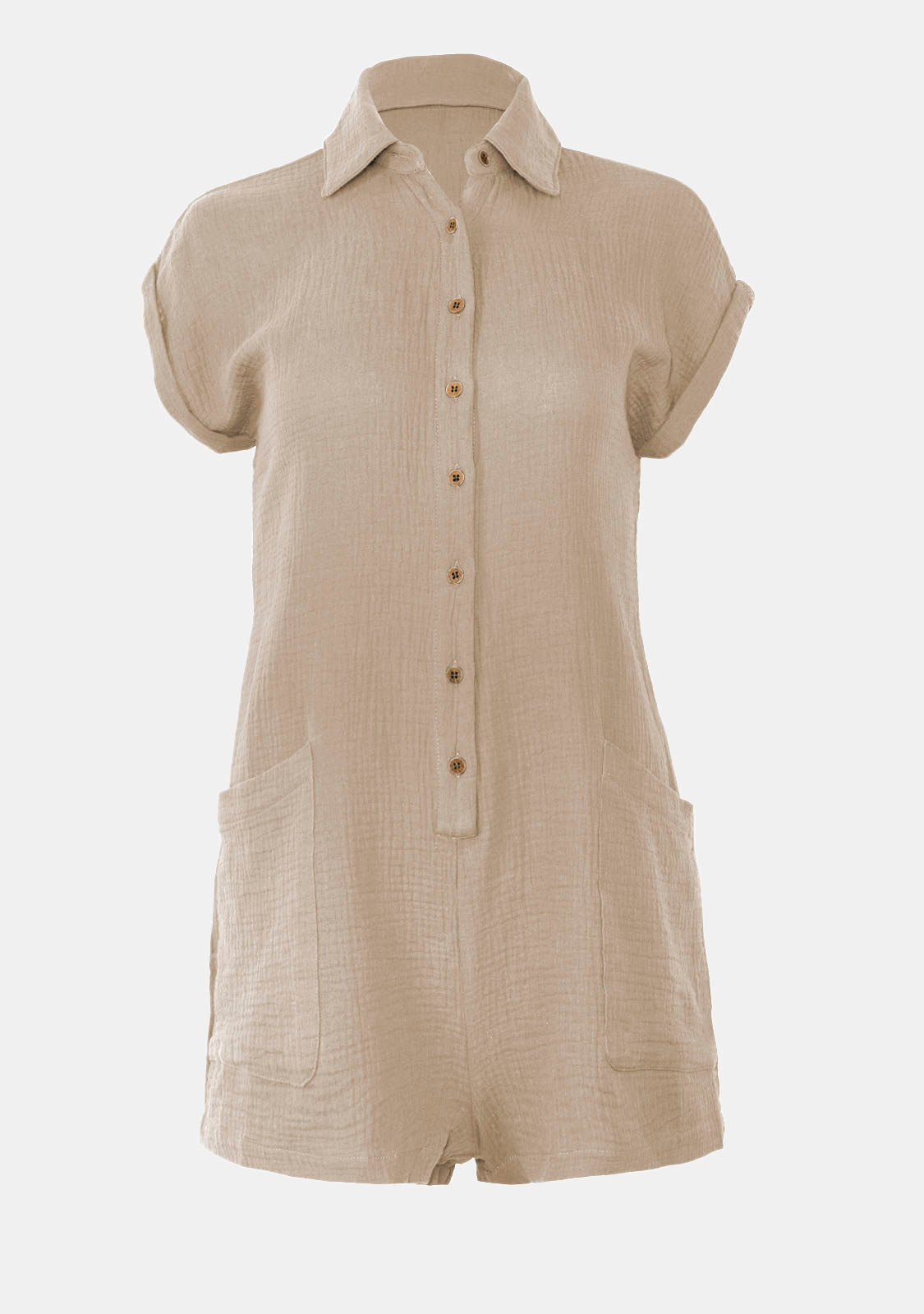 Cotton Gauze Button Down Romper