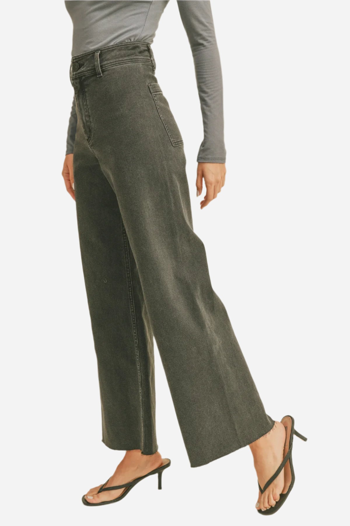 Wide Leg Denim Pants Fade Olive