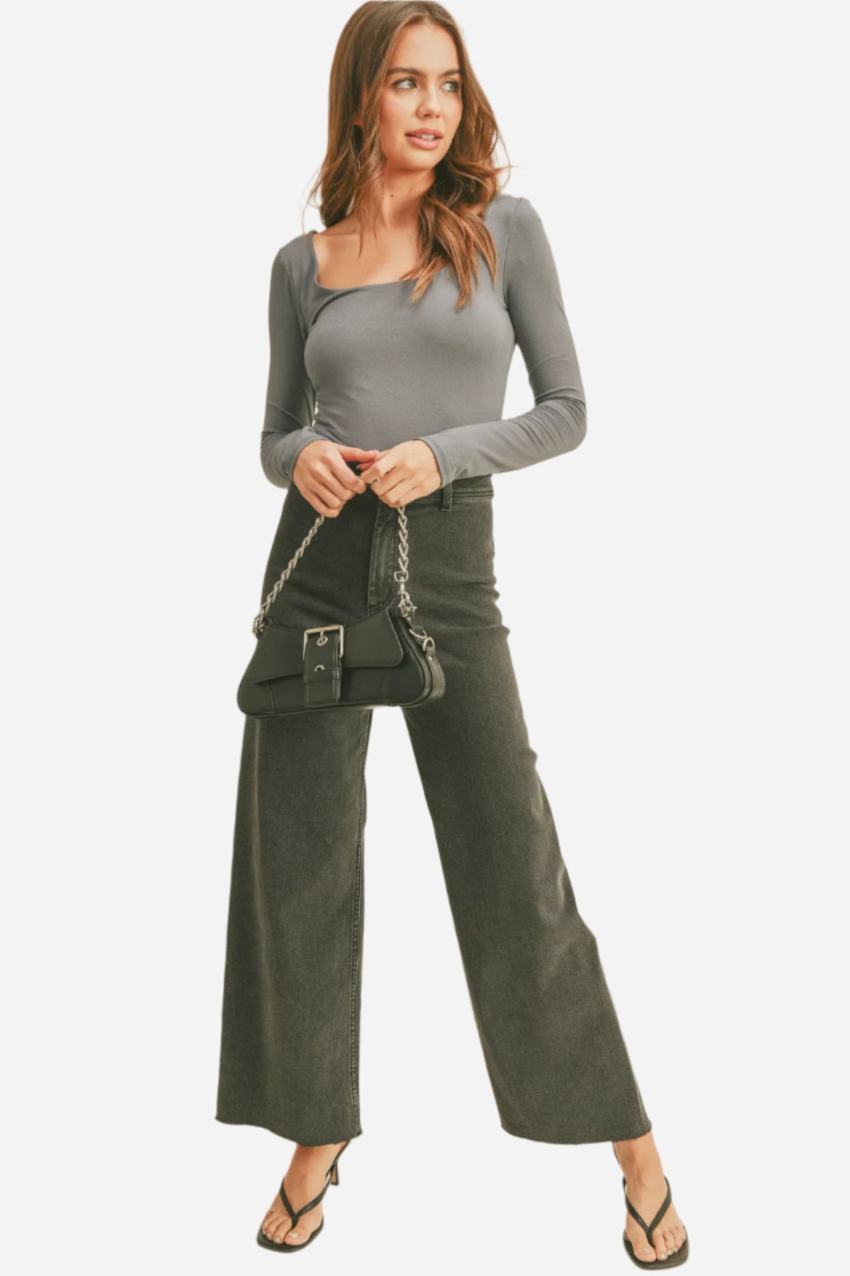 Pantalon en jean à jambes larges, vert olive délavé