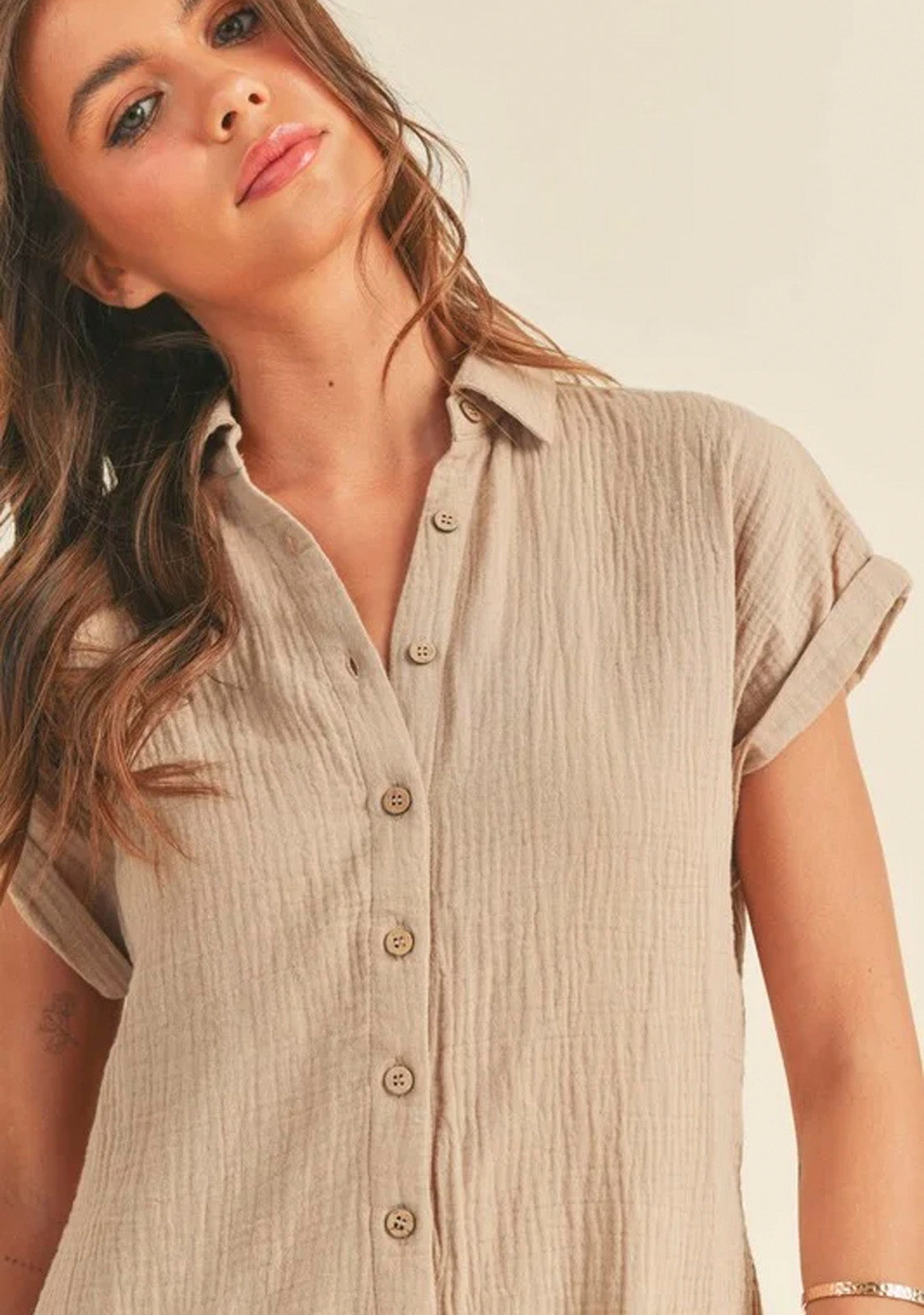 Cotton Gauze Button Down Romper