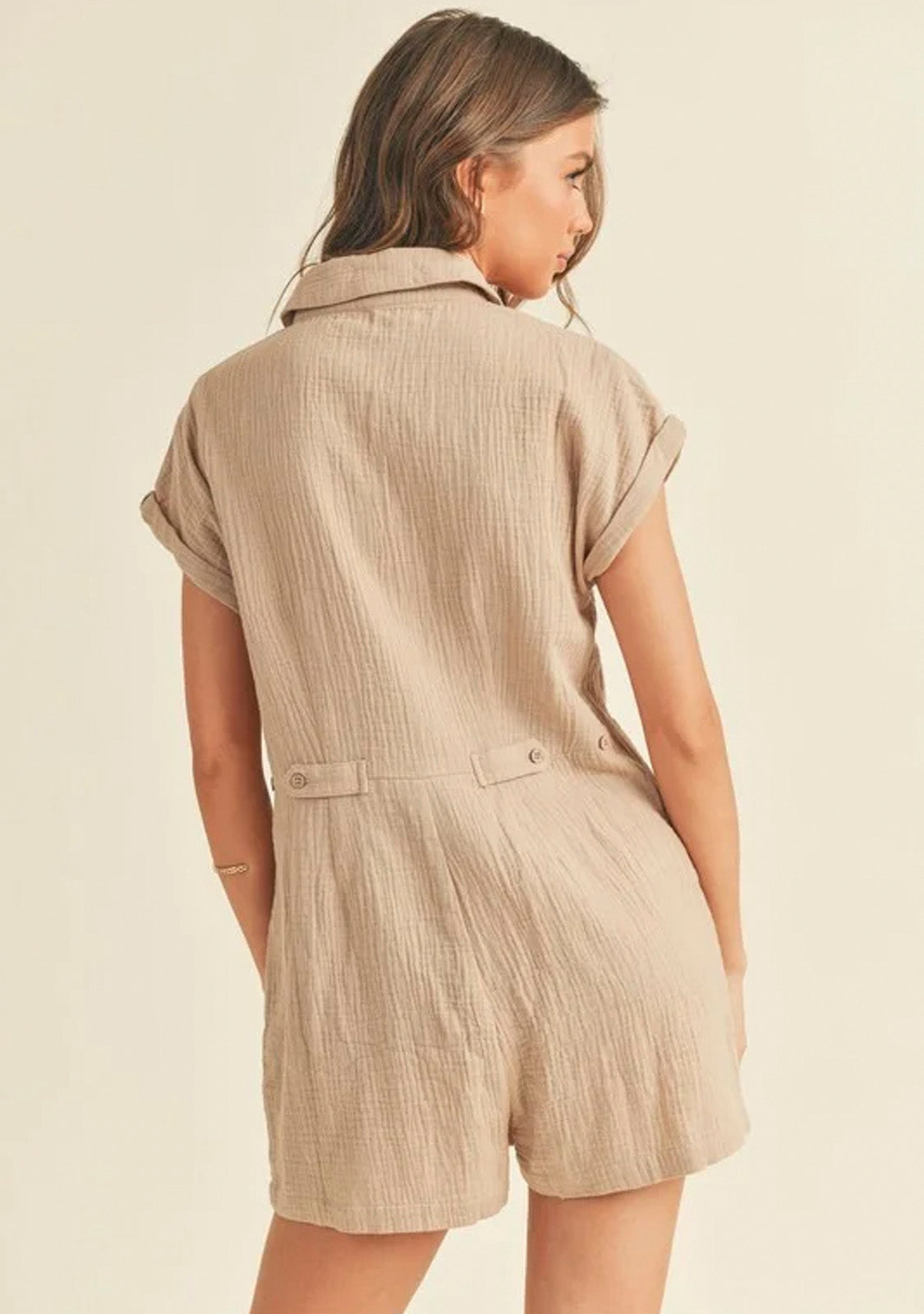 Cotton Gauze Button Down Romper