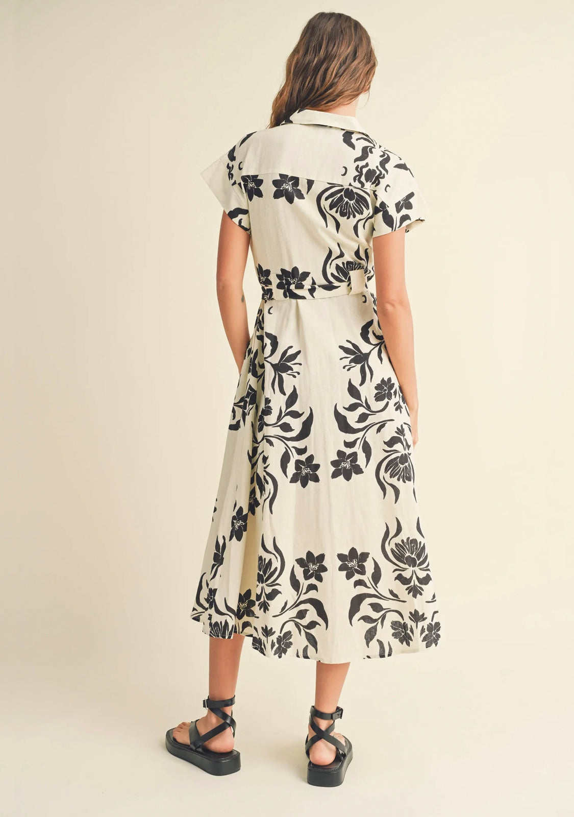 Print Button Down Flare Dress