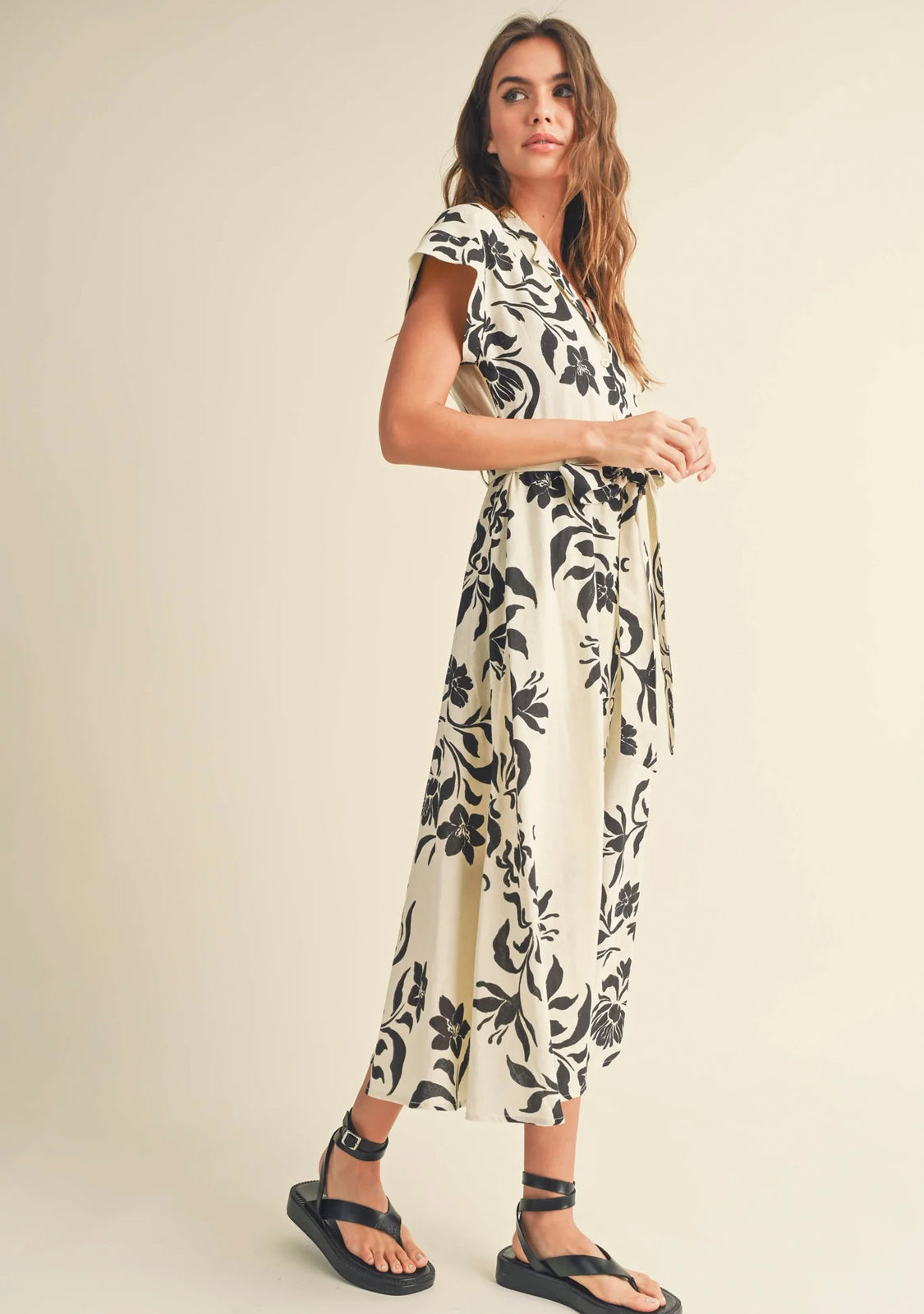 Print Button Down Flare Dress