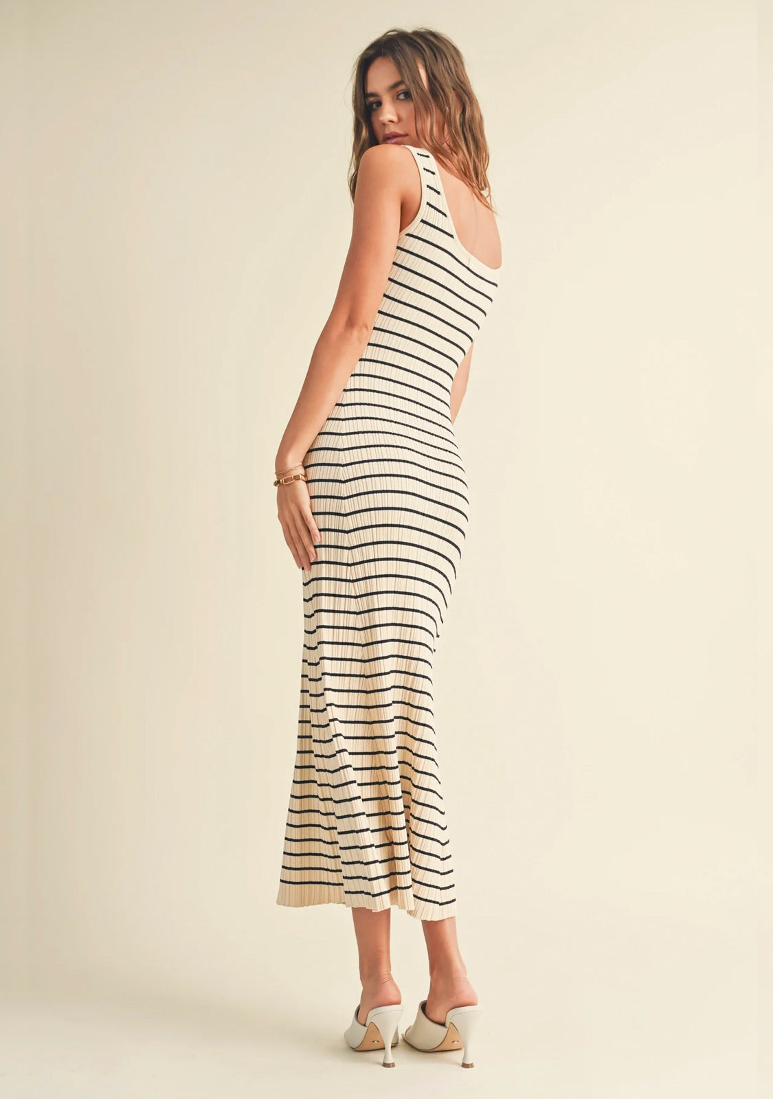 Striped Pattern Sleeveless Knitted Maxi Dress