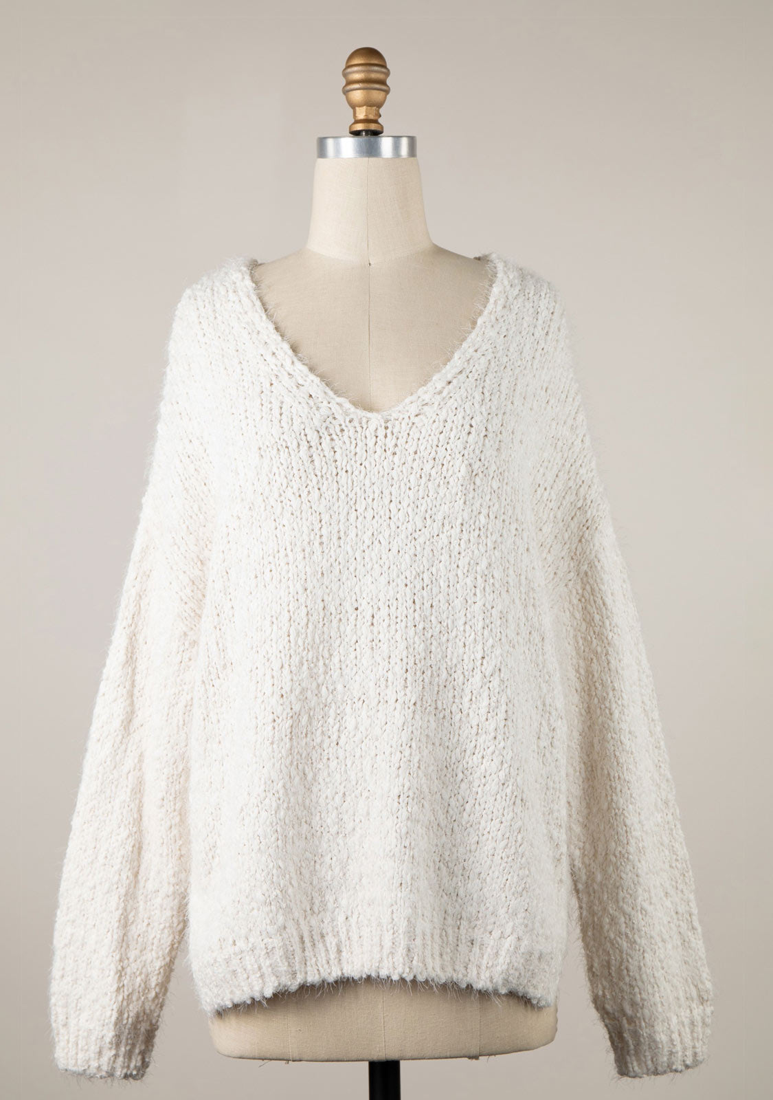 Popcorn Knit Sweater Cream Ivory