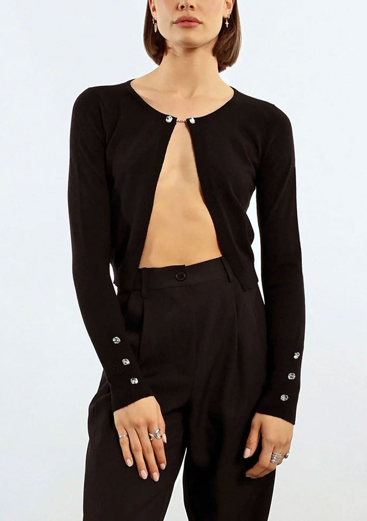 Contrast Panel Cropped Cardigan Black Noir