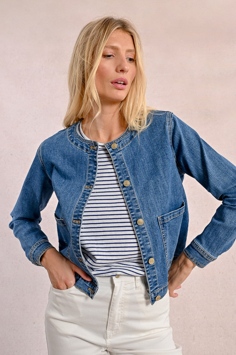 Veste de travail en denim stretch bleu denim