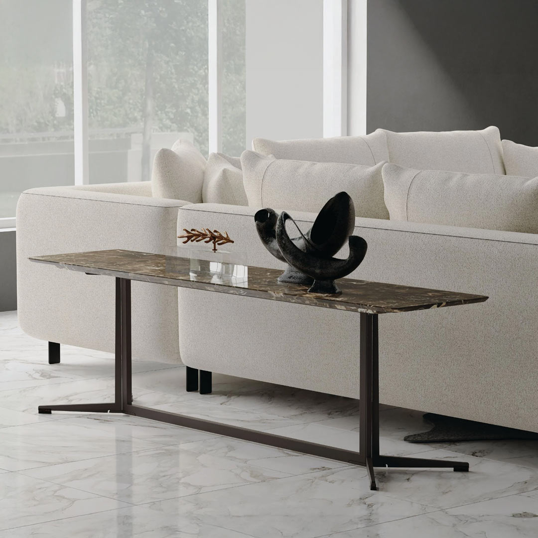 NAVAJO Sofa Table Brown Dark Emperador Marble Laser Cut Steel Legs Mobital