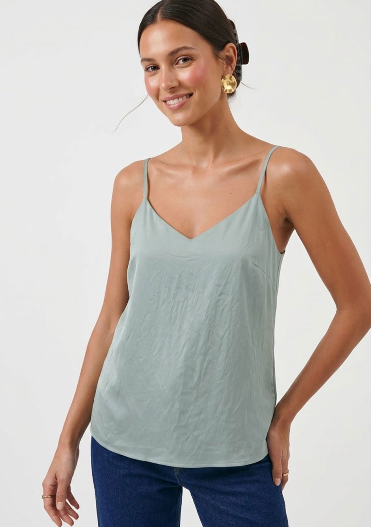 Adjustable Strap V Neck Tank Top Muted Blue
