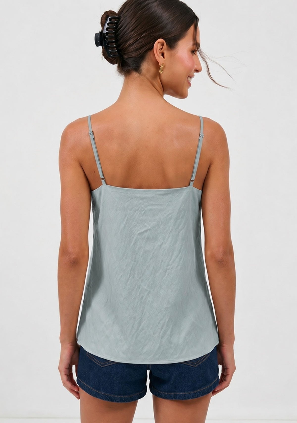 Adjustable Strap V Neck Tank Top Muted Blue
