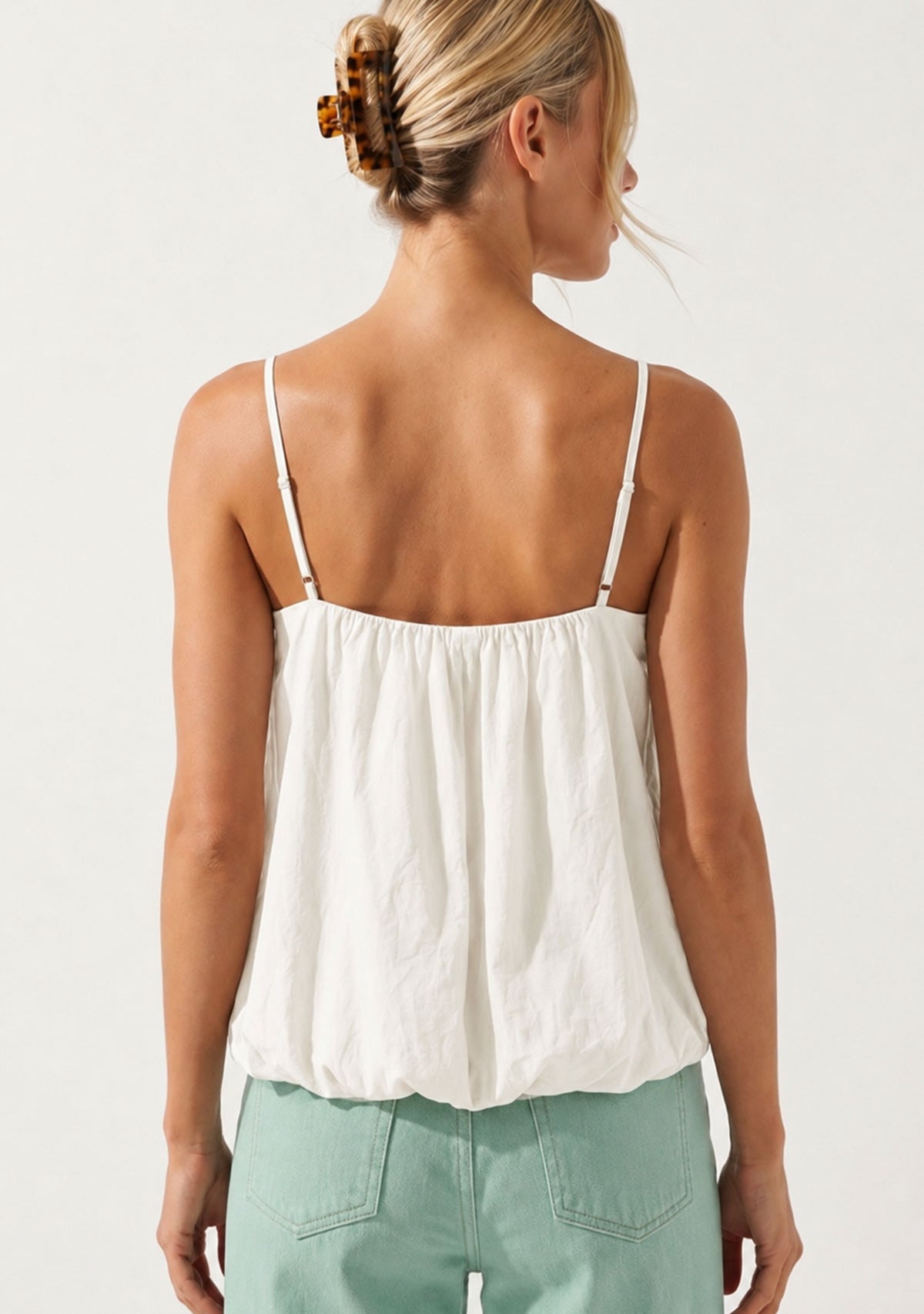 Billowy Cami Top with Bubble Hem Off White
