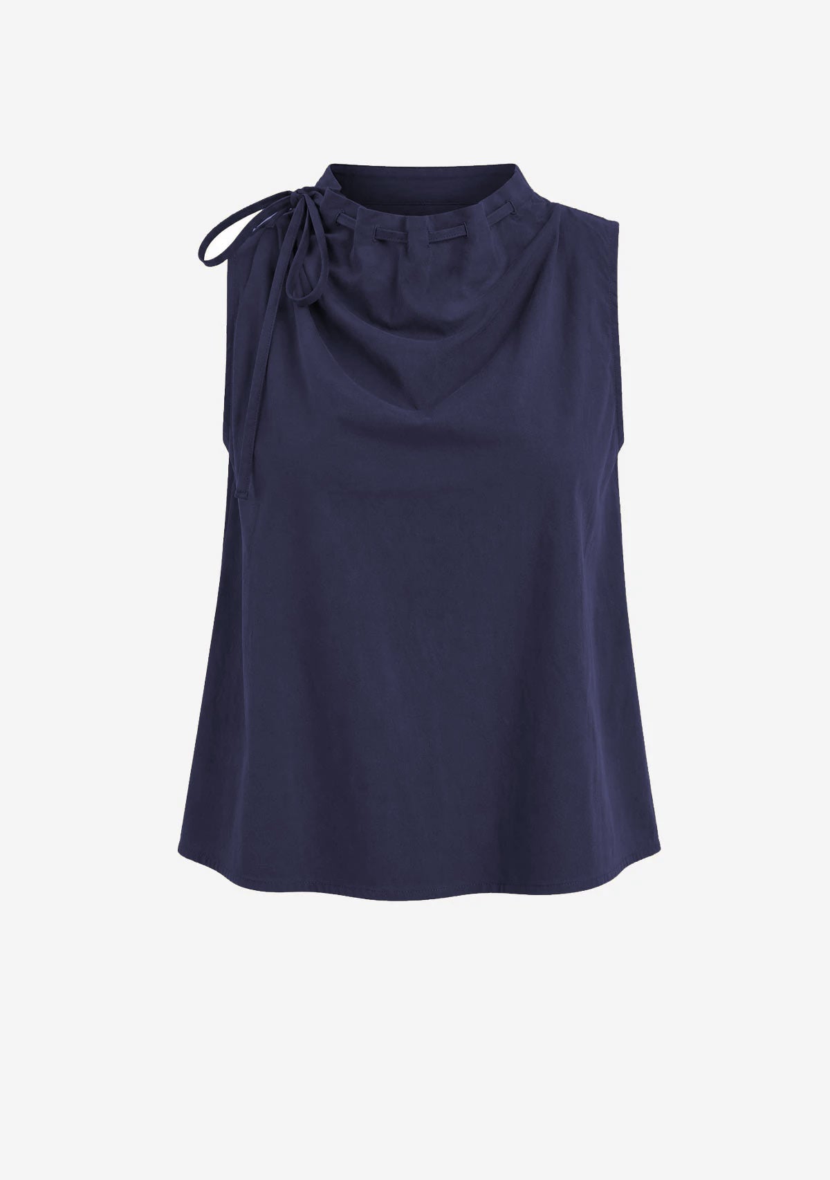Cinched Mock Neck Sleeveless Top Dark Navy Naked Zebra