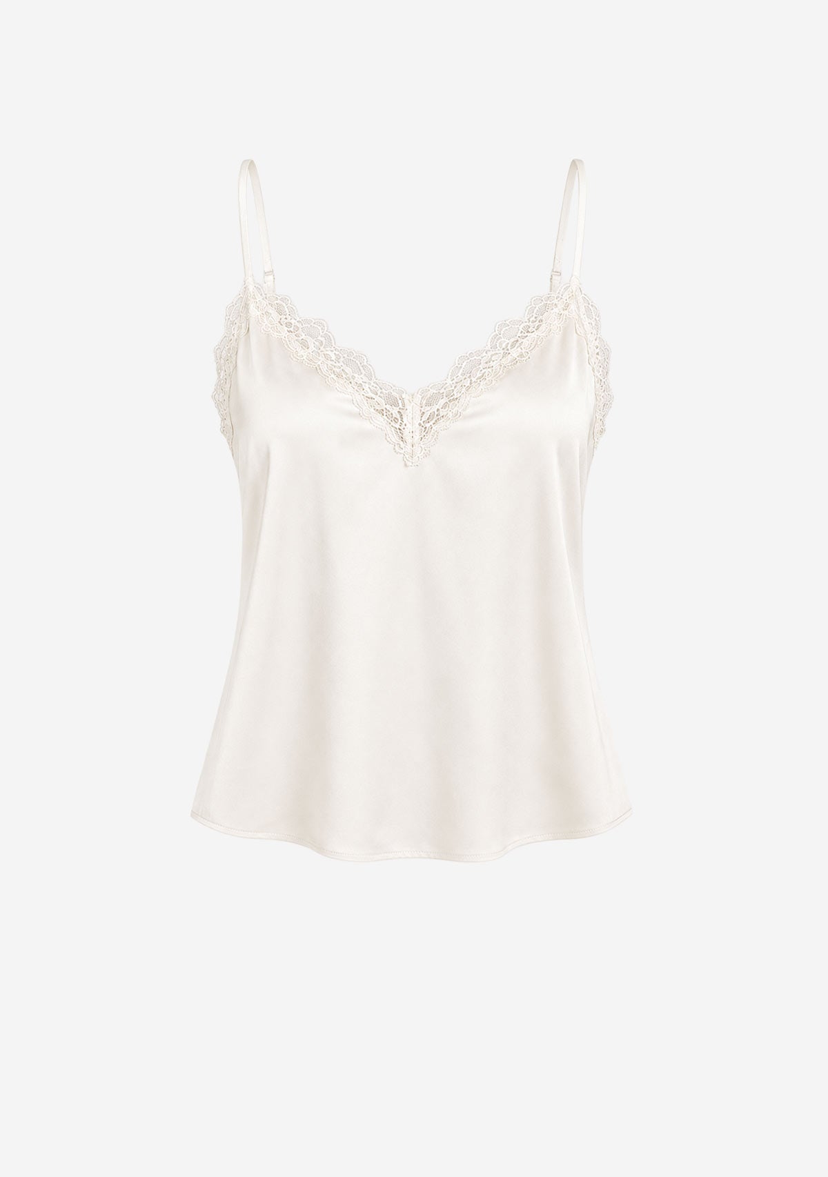 Classic Satin V-Neck Lace Trim Cami Off White