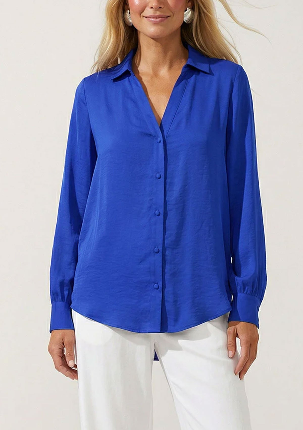 V Neck Blouse w/ Open Sleeve Seam